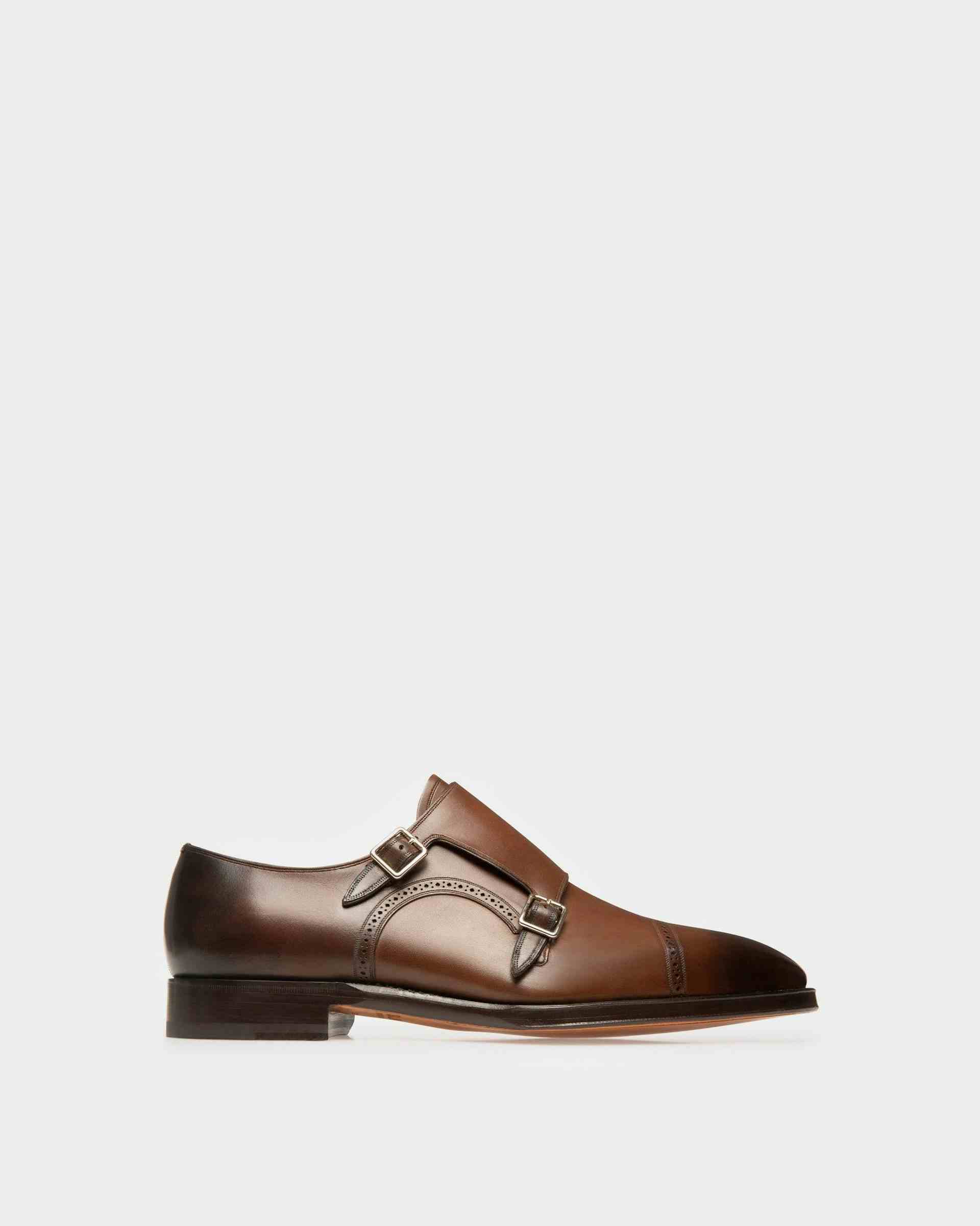 Scardino Men's Leather Monk Strap Shoe In Mid Brown - Men's - Bally