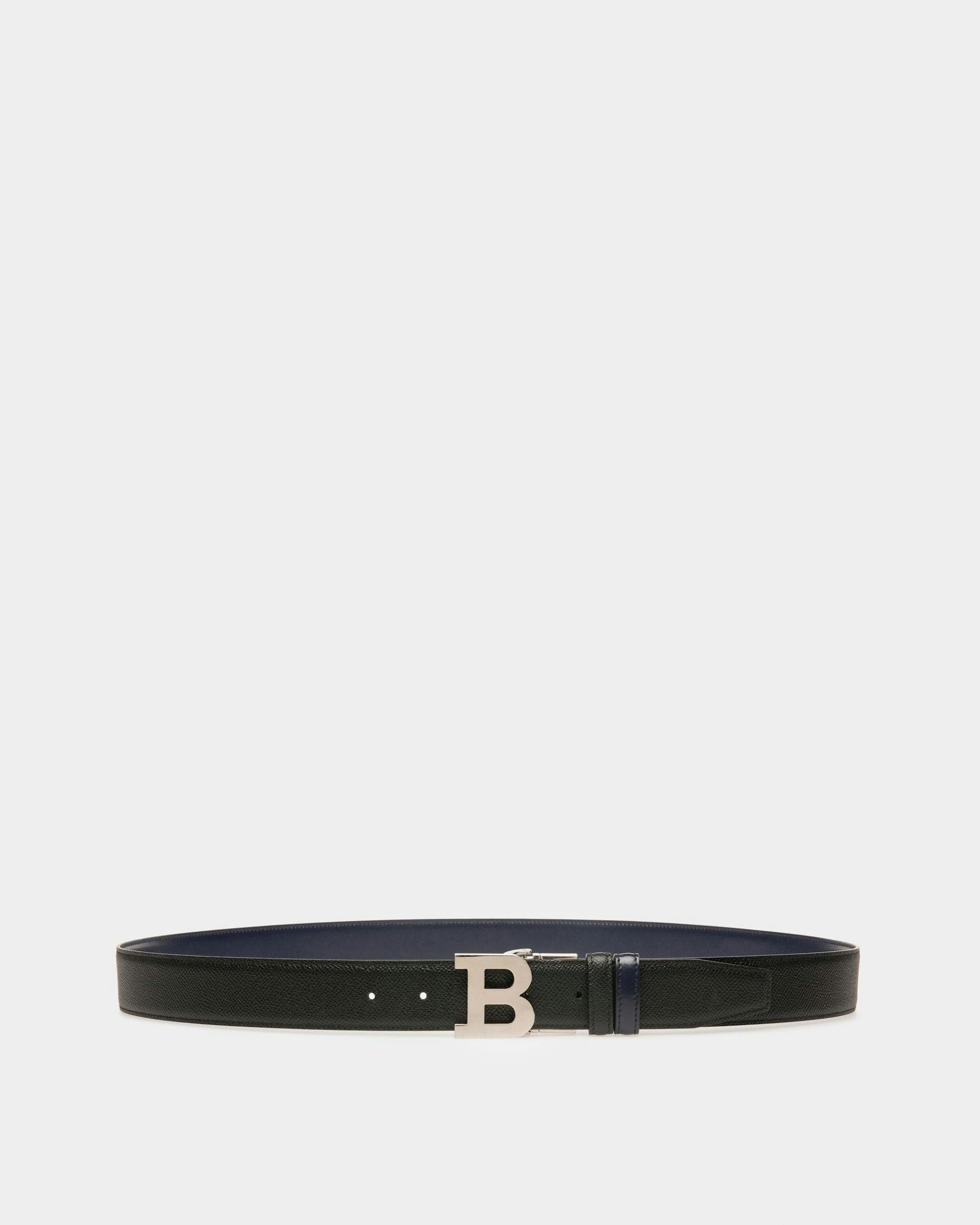 B Buckle Leather 35mm Belt In Black & Navy - Men's - Bally - 01