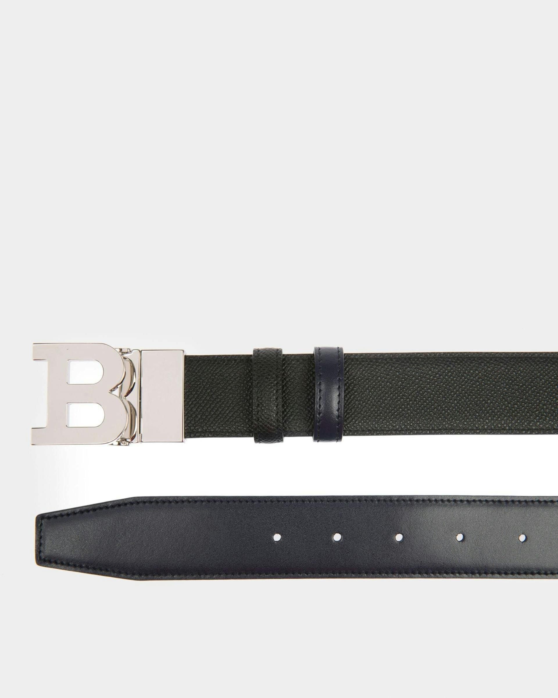 B Buckle Leather 35mm Belt In Black & Navy - Men's - Bally - 02