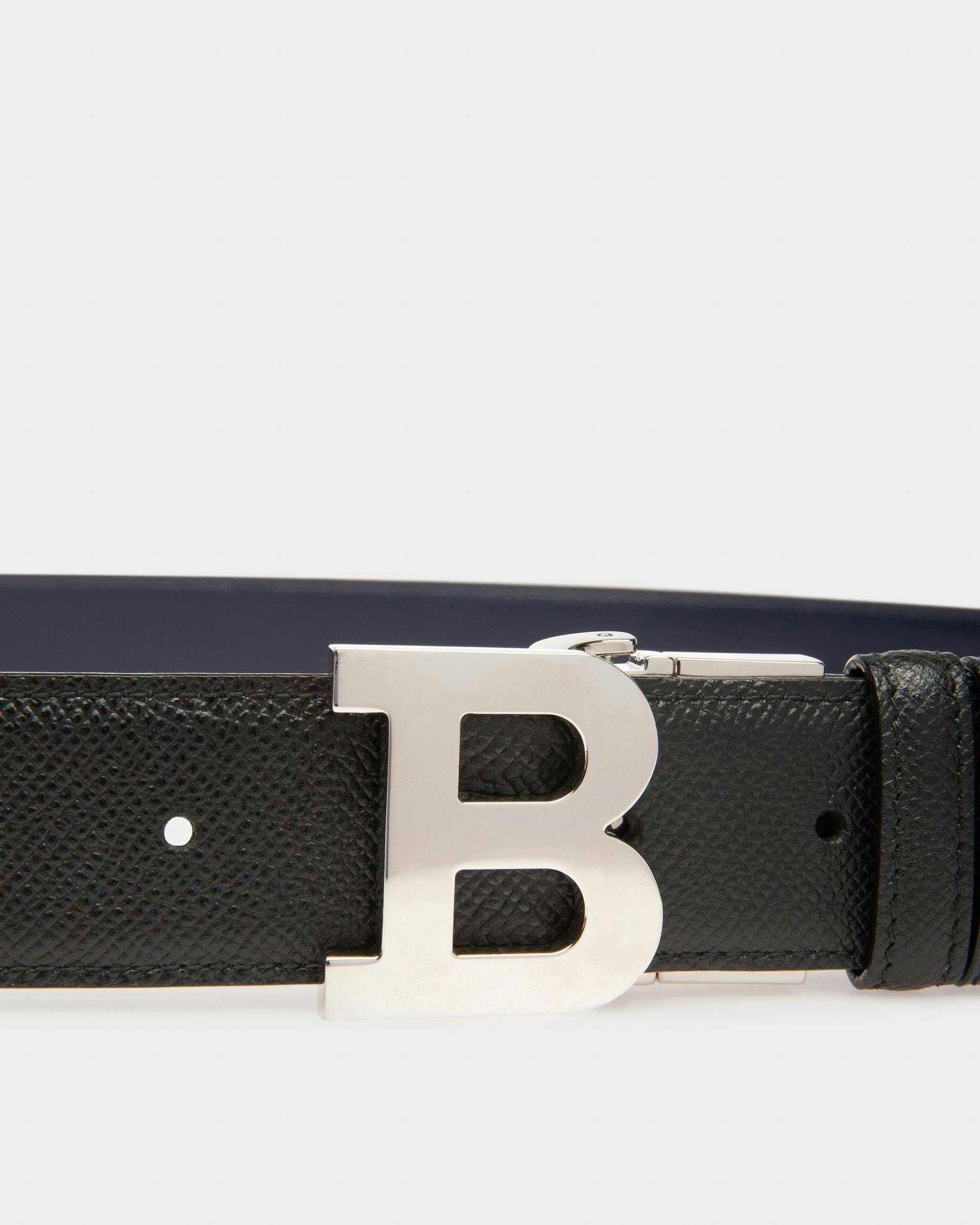 B Buckle Leather 35mm Belt In Black & Navy - Men's - Bally - 03