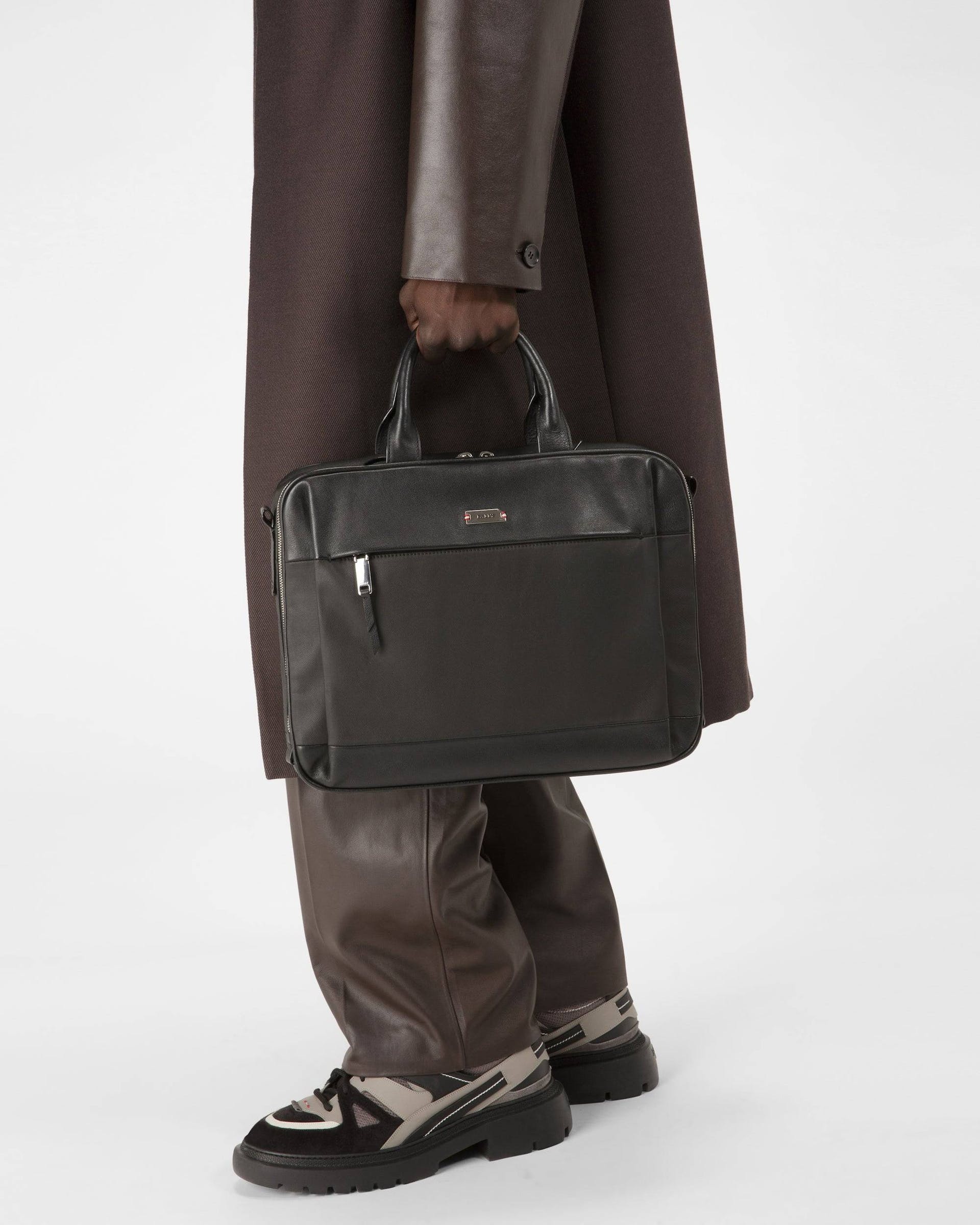 Vaud Cotton Mix & Leather Business Bag In Black - Men's - Bally - 04