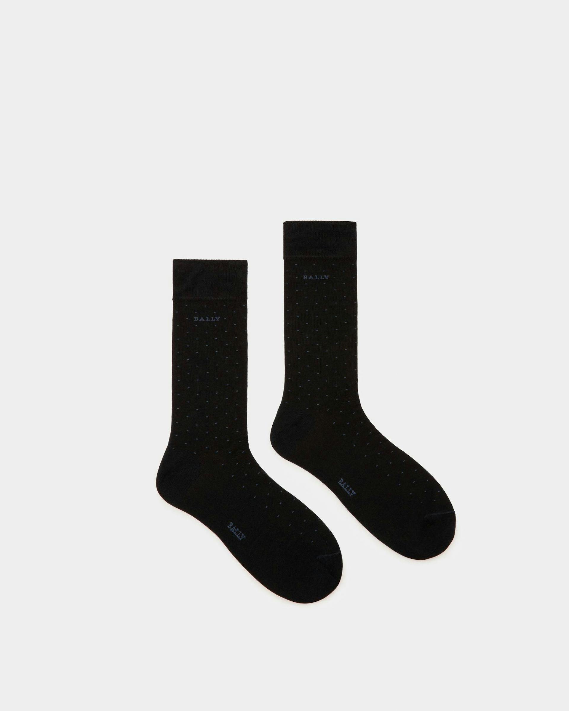 Cotton Mix Socks In Navy & Indigo - Men's - Bally - 01