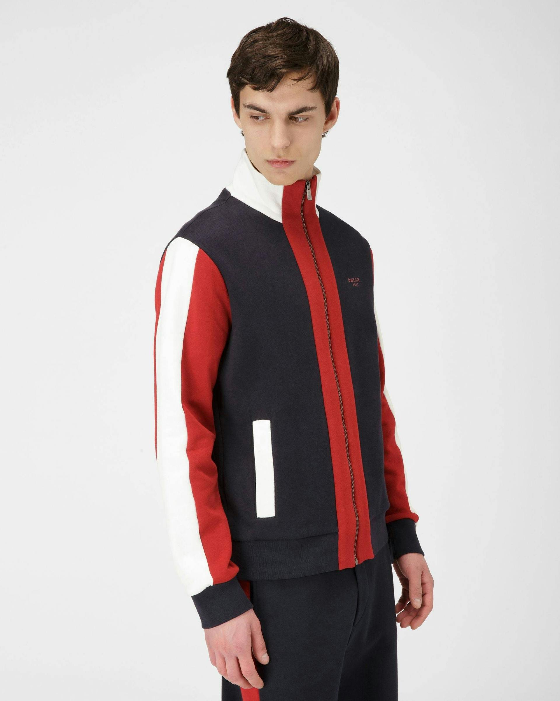 Tracksuit Cotton Sweatshirt In Navy & Bally Red - Men's - Bally - 02