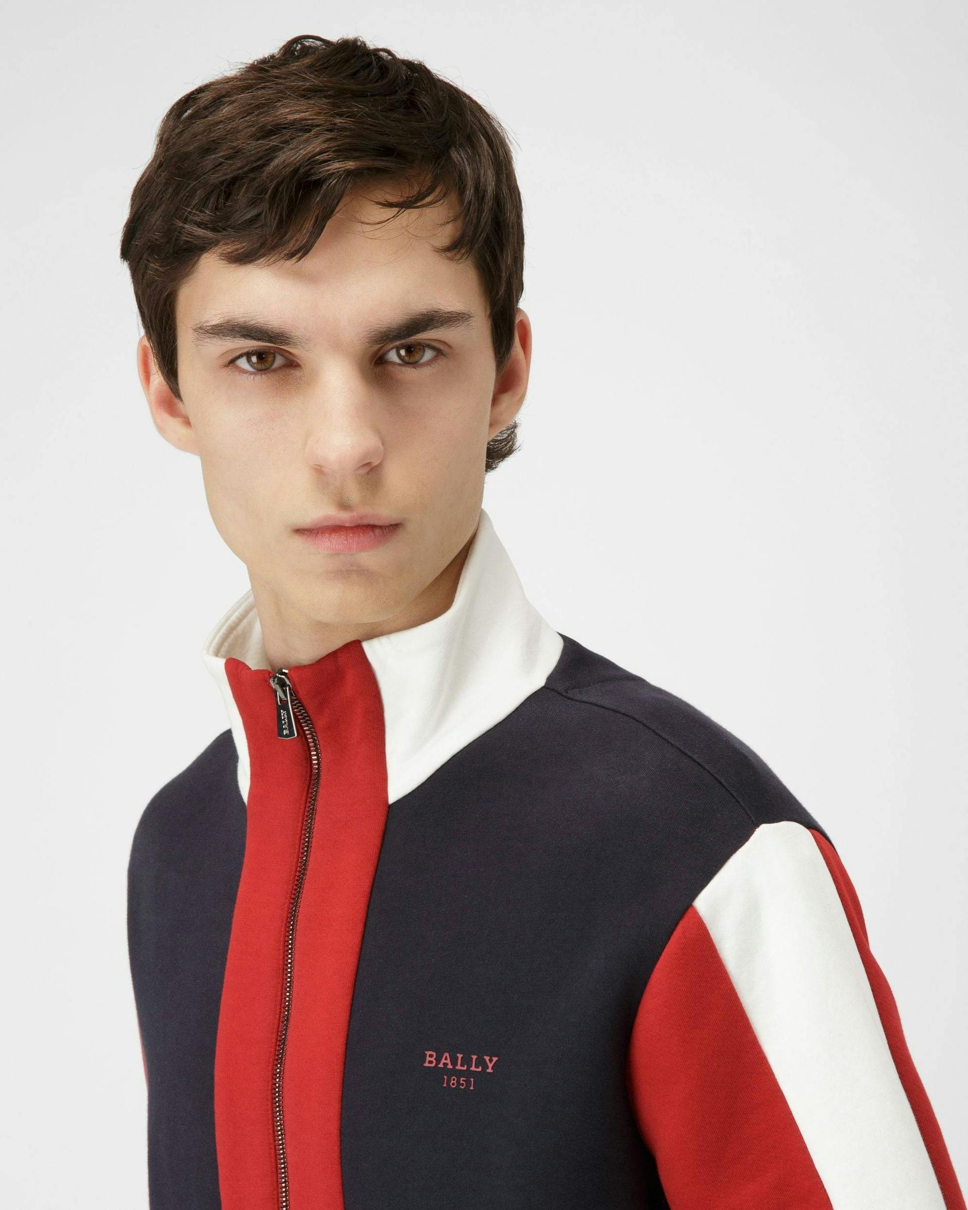 Tracksuit Cotton Sweatshirt In Navy & Bally Red - Men's - Bally - 04