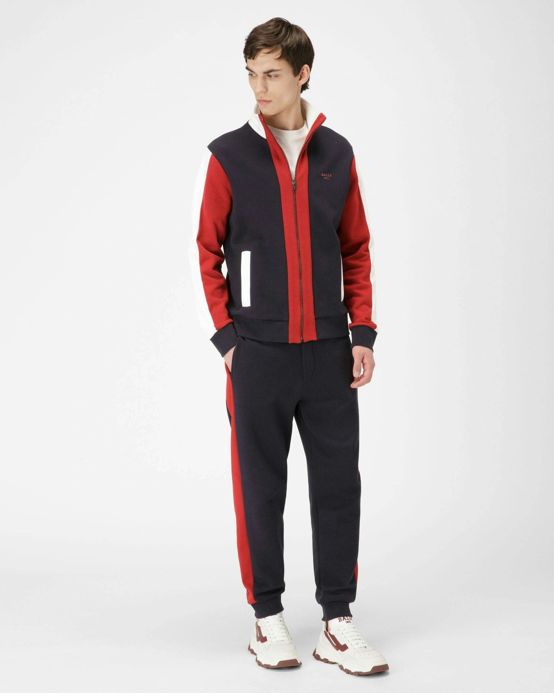 Tracksuit Cotton Sweatshirt In Navy & Bally Red - Men's - Bally - 05