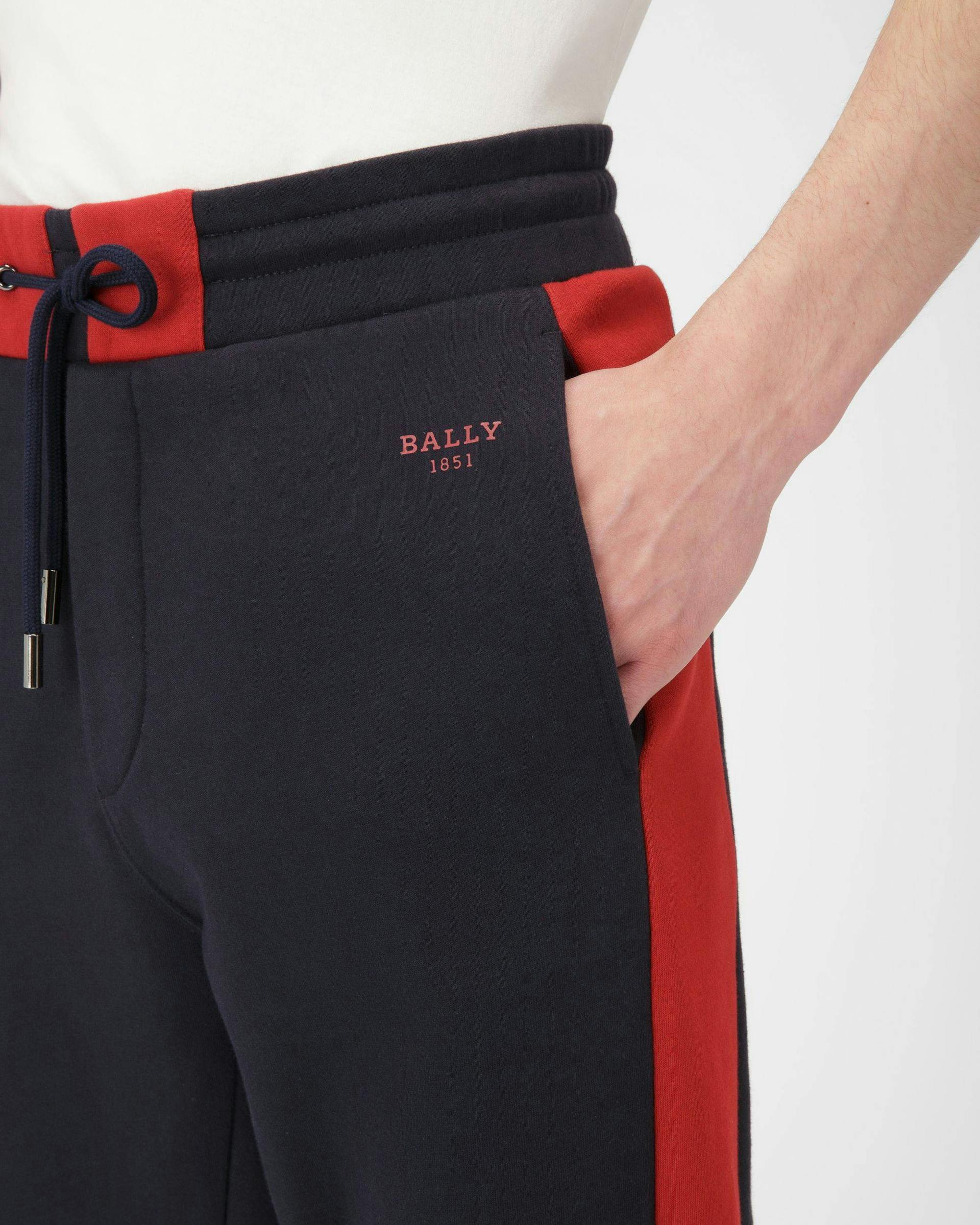 Techno Cotton Trousers In Navy & Bally Red - Men's - Bally - 04