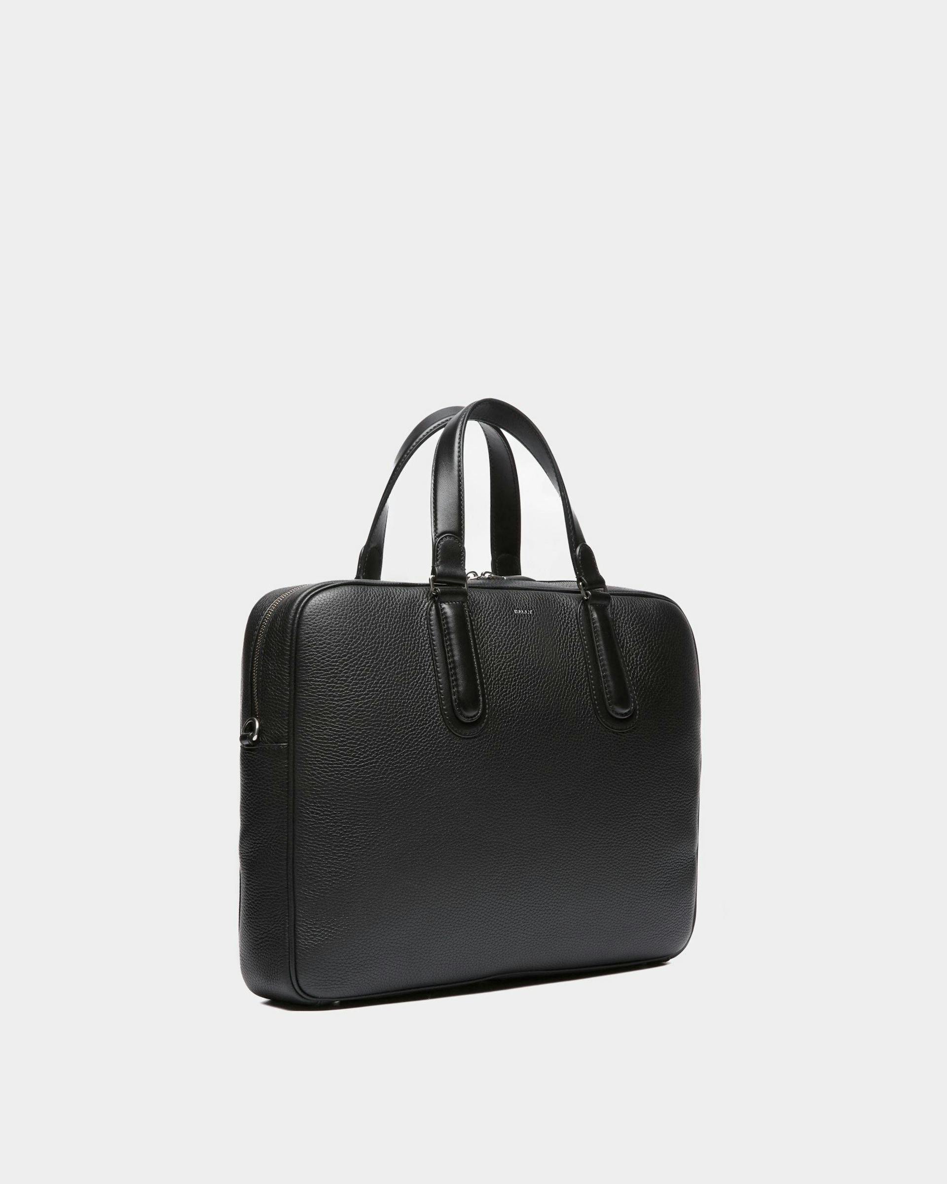Men's Spin Briefcase In Black Grained Leather | Bally | Still Life 3/4 Front
