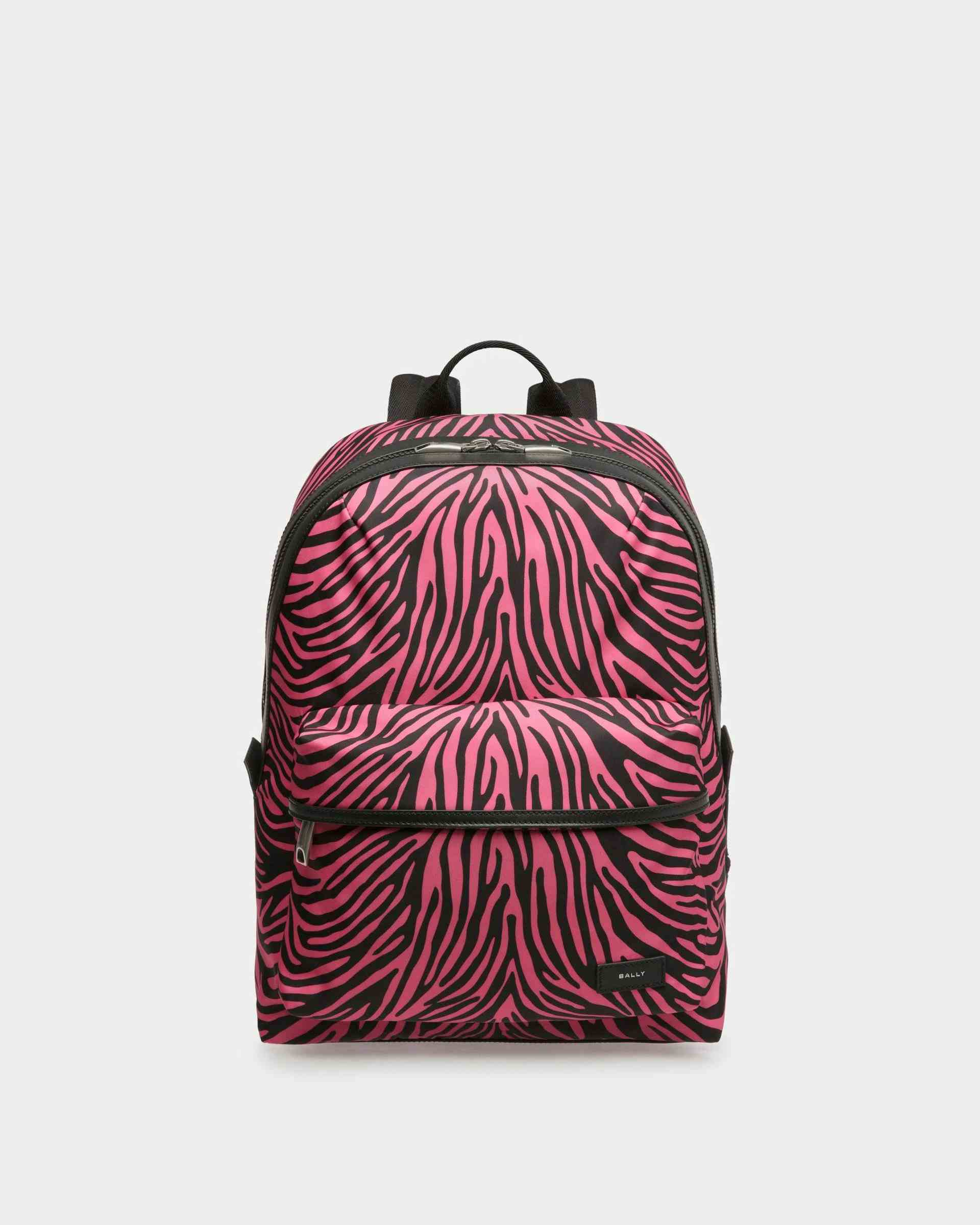 Zebra Crossing Backpack In Pink And Black Fabric And Nylon - Men's - Bally