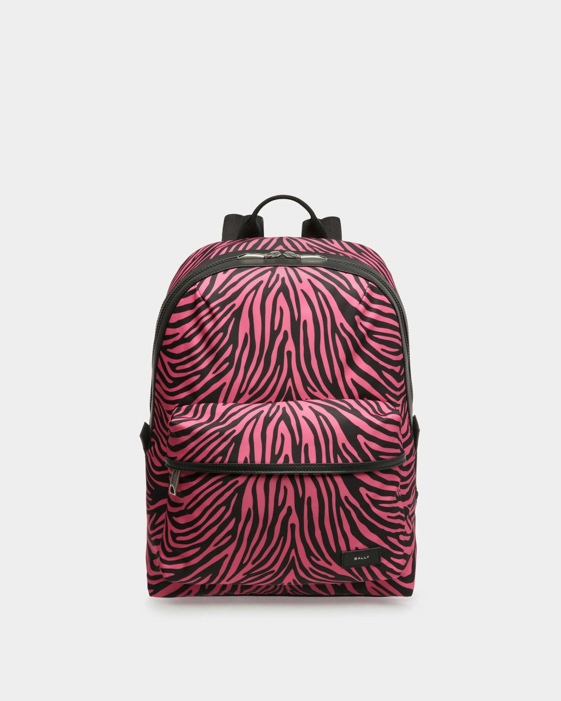 Zebra Crossing Backpack In Pink And Black Fabric And Nylon - Men's - Bally - 01