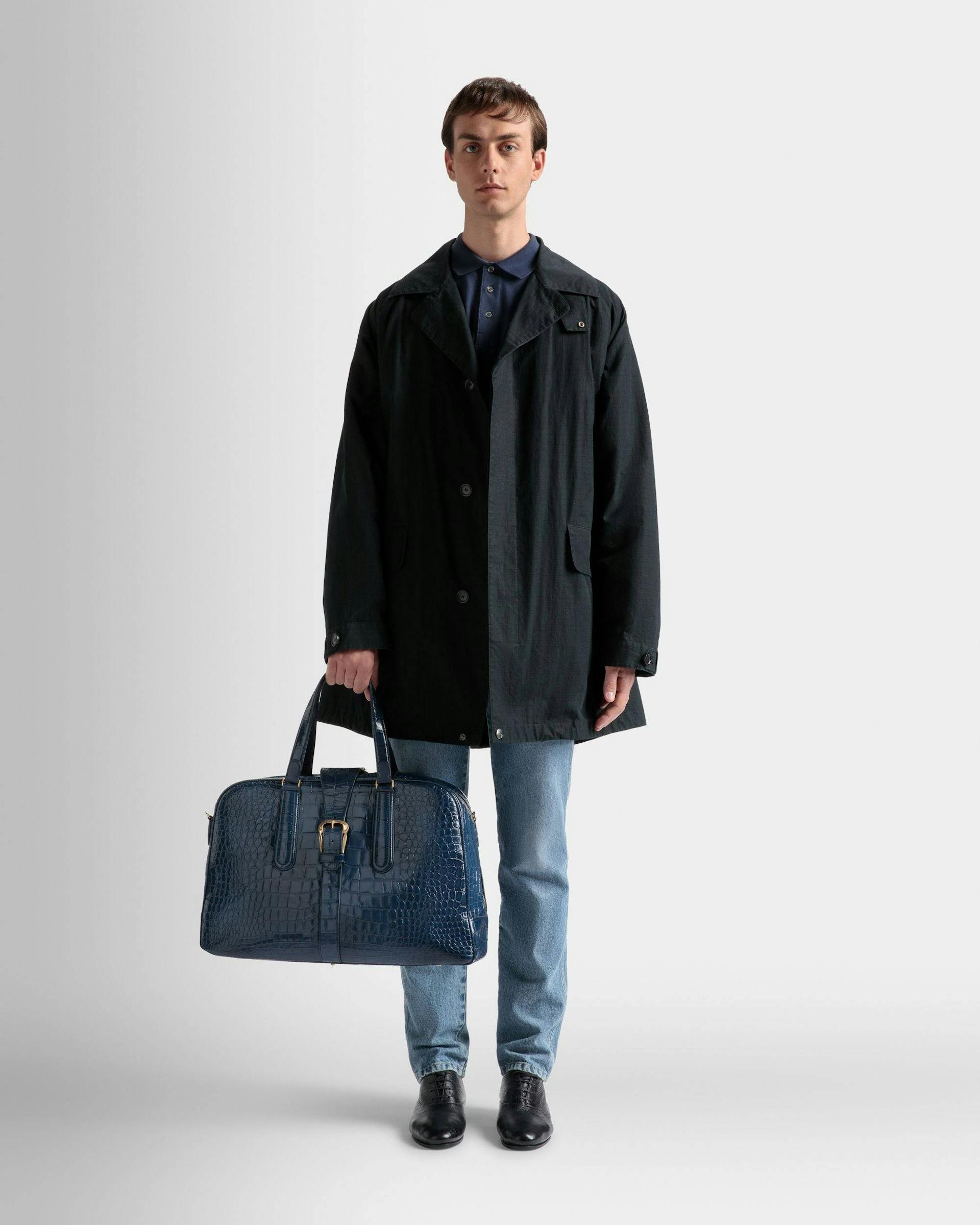Men's Bowling Weekender Bag In Marine Leather | Bally | On Model Front
