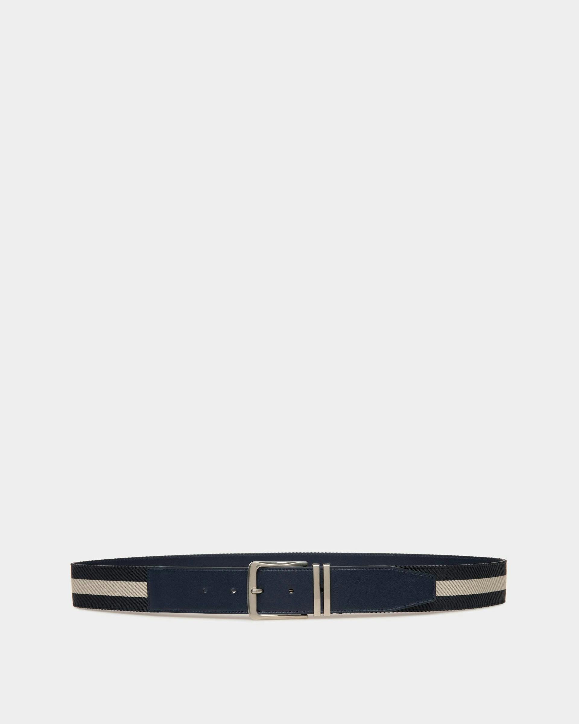 Casual Fixed 40mm Belt In Marine Fabric And Leather - Men's - Bally - 01