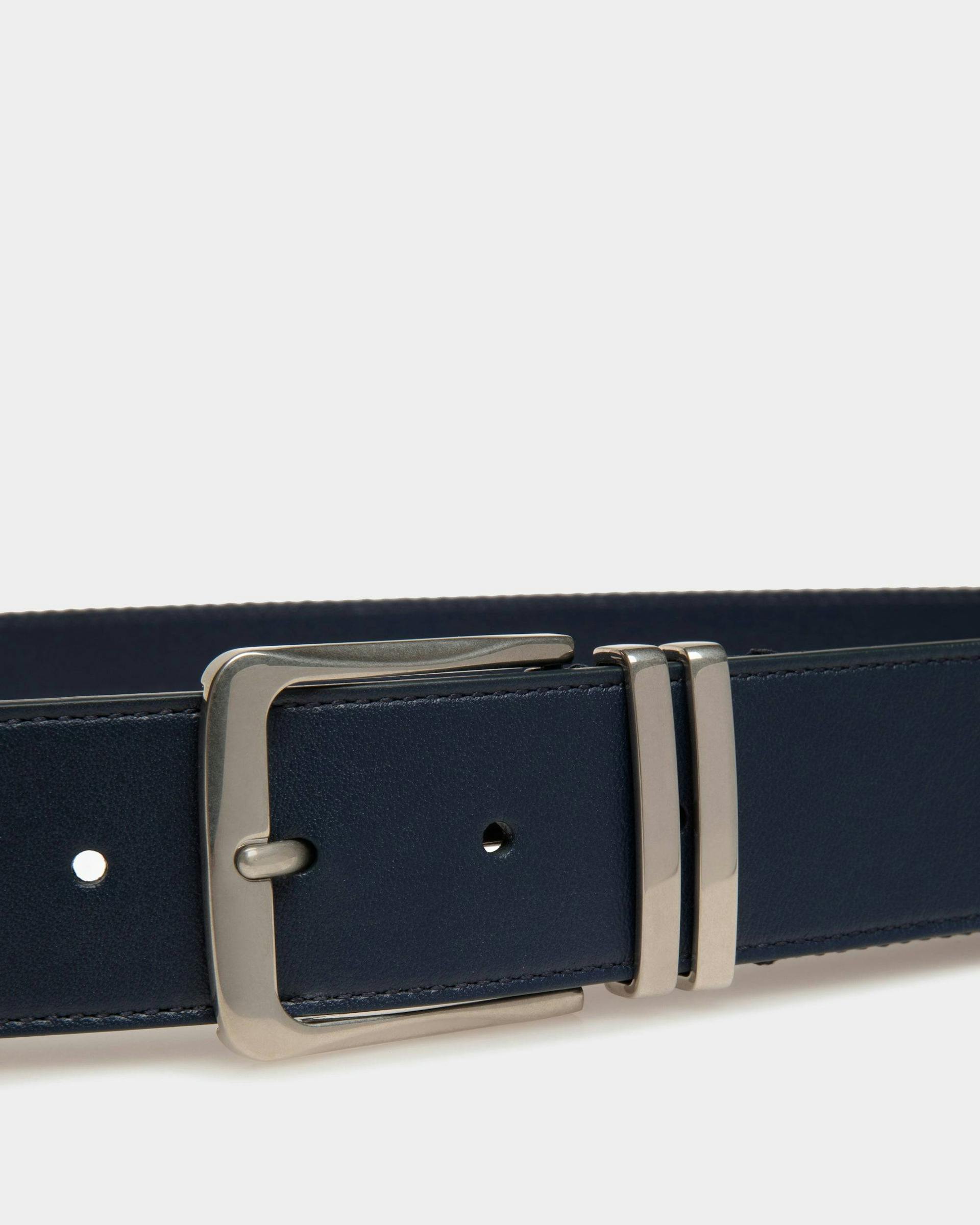 Casual Fixed 40mm Belt In Marine Fabric And Leather - Men's - Bally - 03