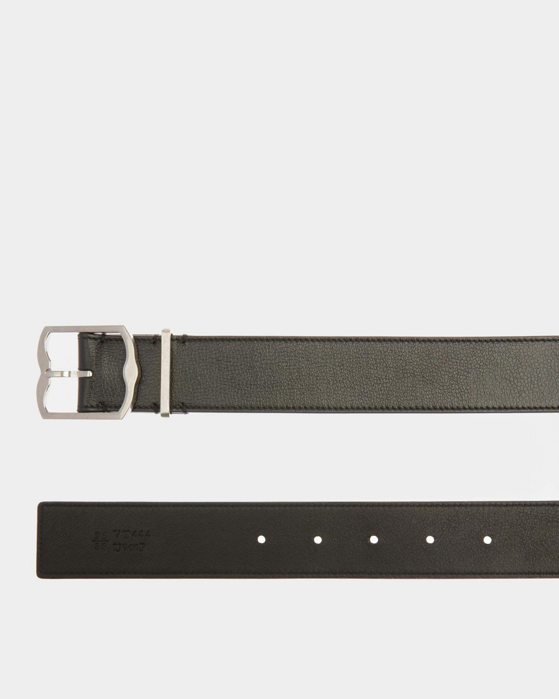 Emblem Fixed 35mm Dress Belt In Black Leather - Men's - Bally - 02