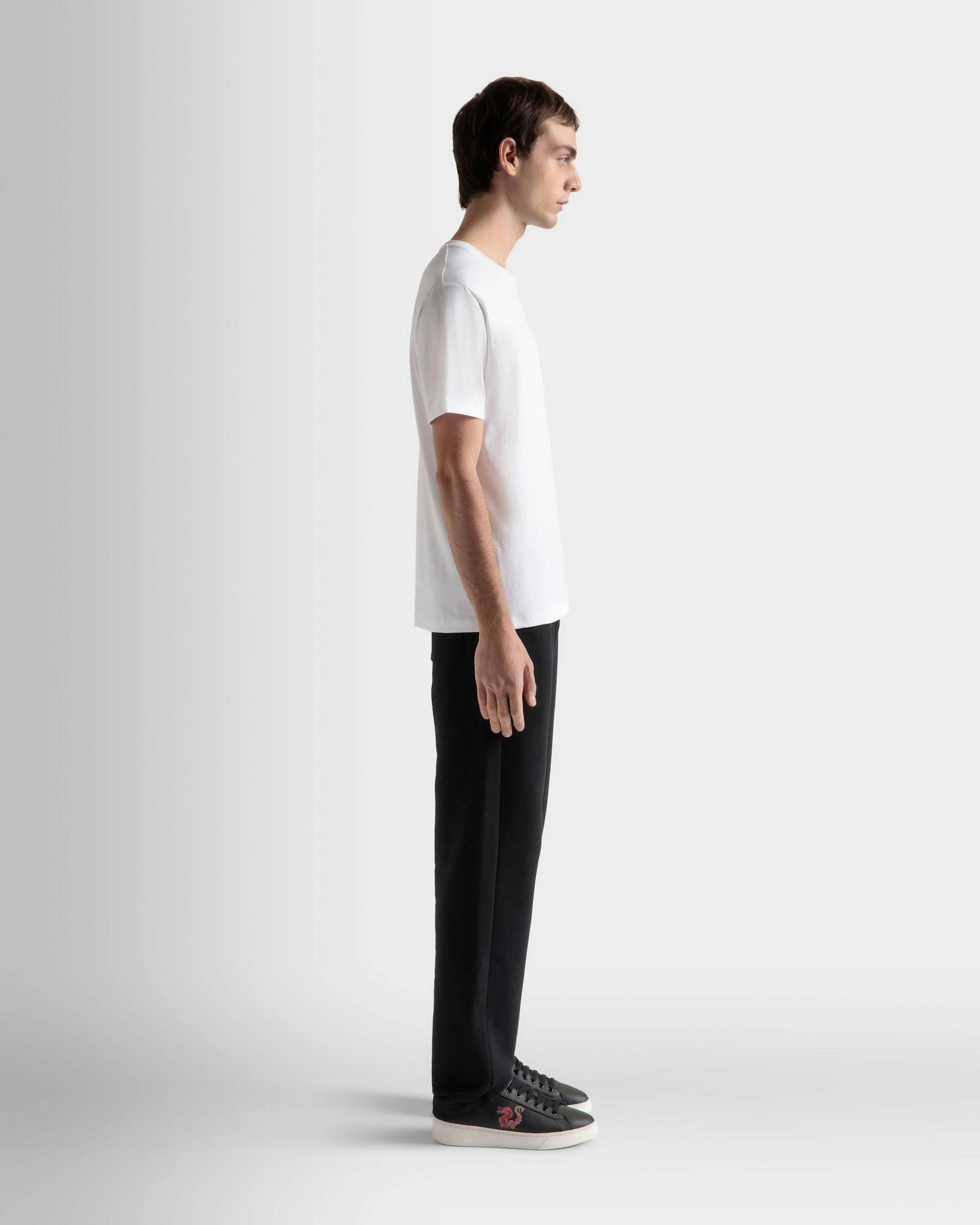 Men's T-Shirt In White Cotton | Bally | On Model 3/4 Front