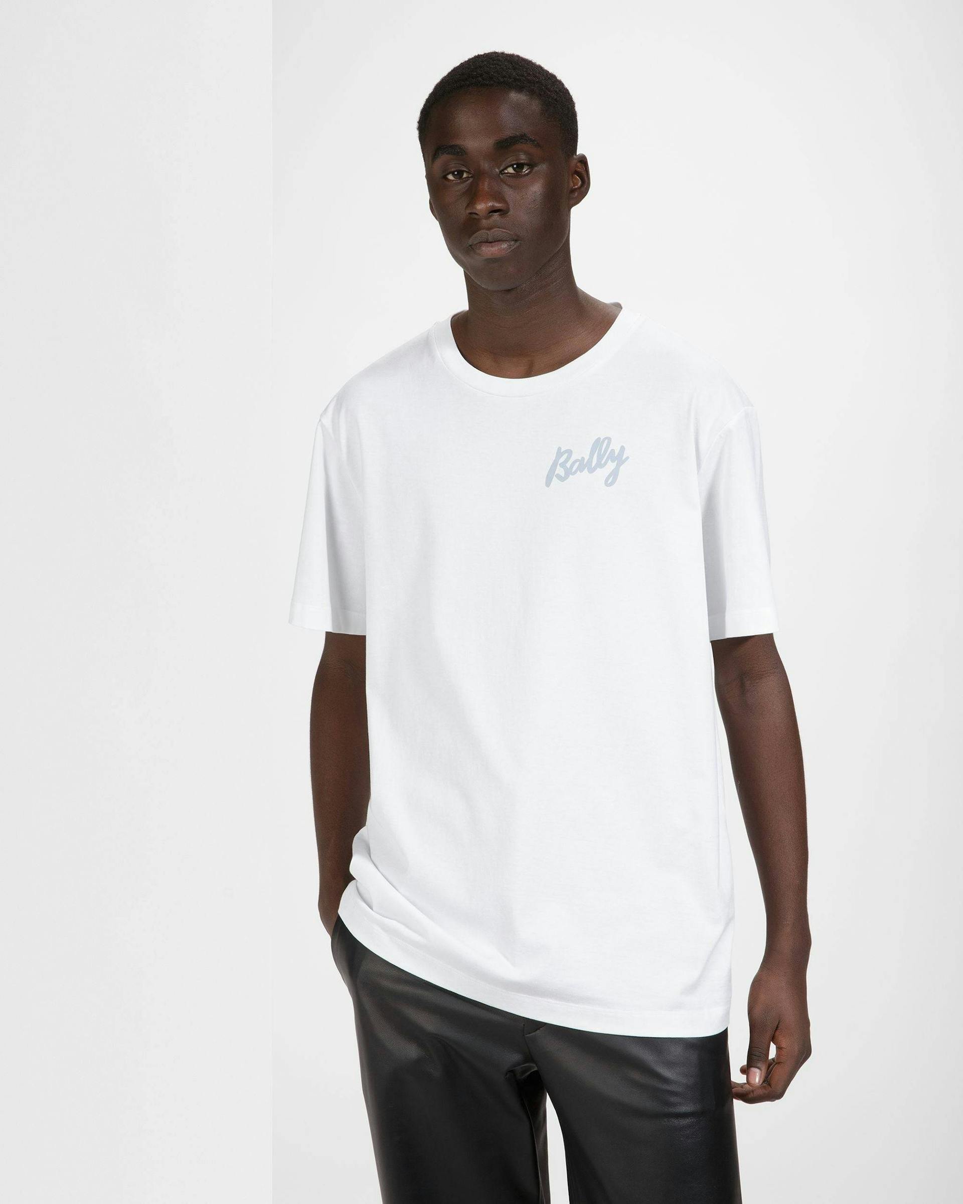 Cotton T-Shirt In White And Light Blue - Men's - Bally - 03