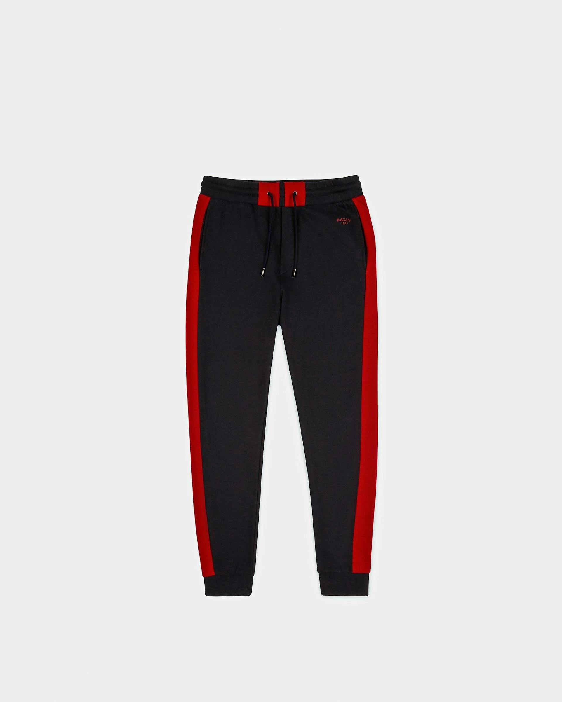 Contrast Stripe Cotton Sweatpants In Navy And Bally Red - Men's - Bally - 01
