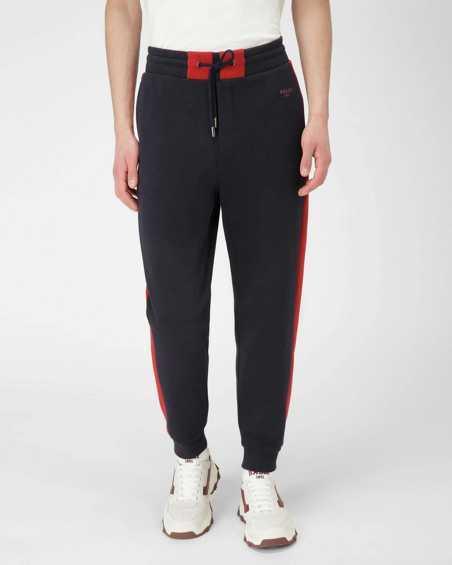 Contrast Stripe Cotton Sweatpants In Navy And Bally Red - Men's - Bally - 03