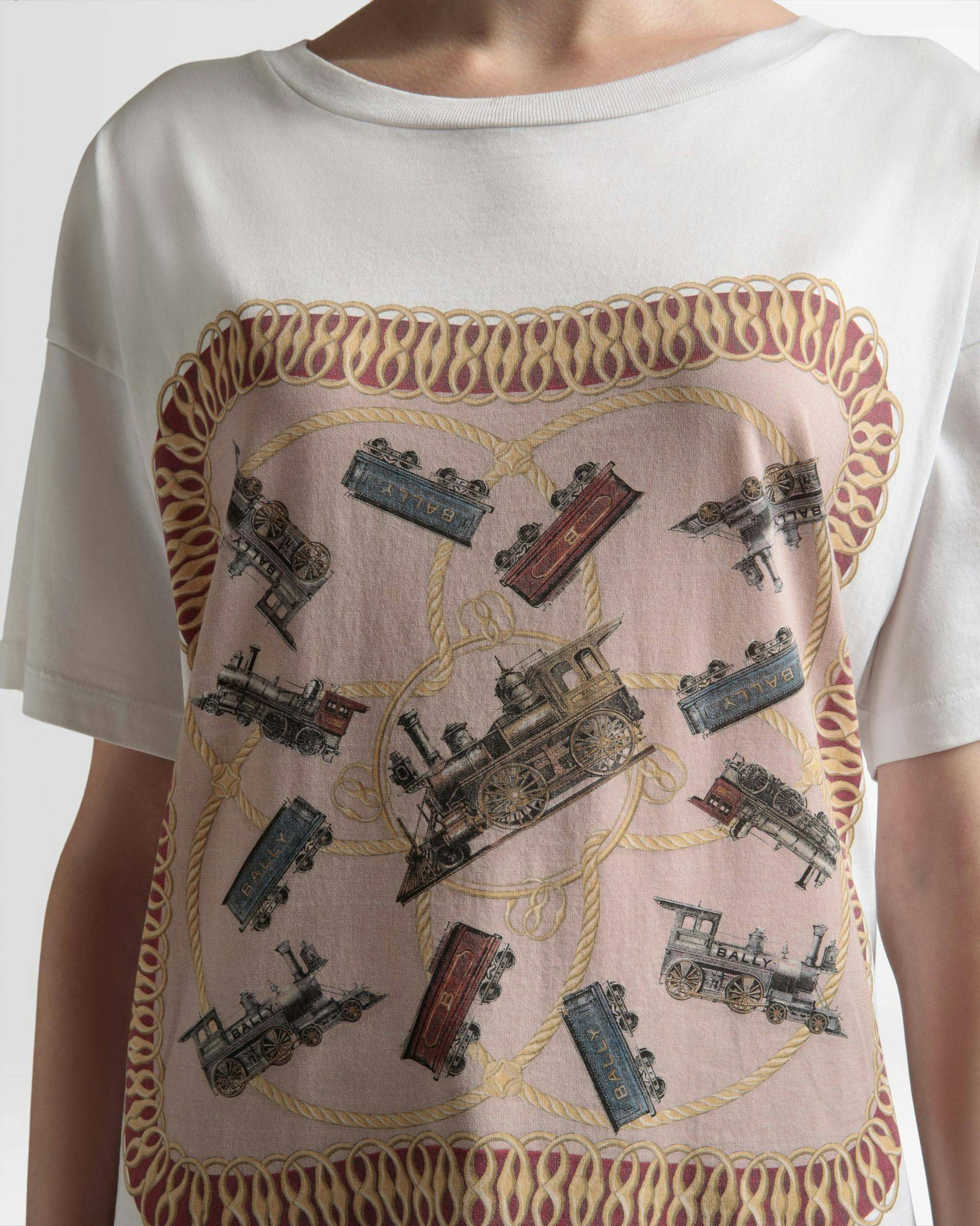 Train Print T-Shirt In White Cotton - Men's - Bally - 04
