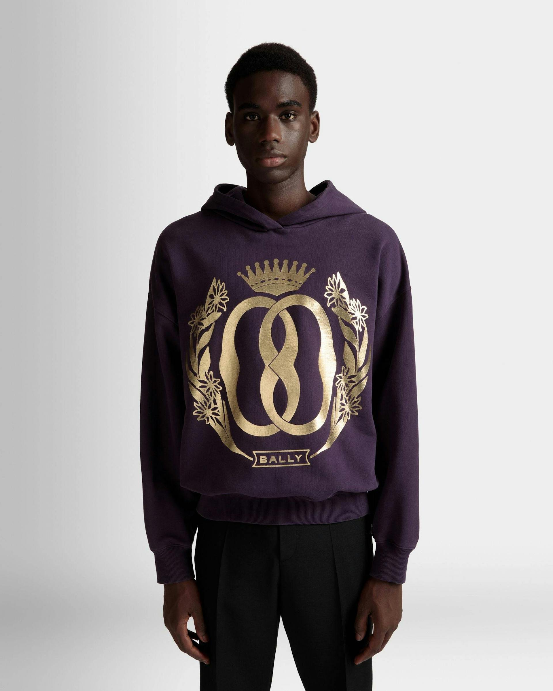 Foiled Hooded Sweatshirt In Orchid Cotton - Men's - Bally - 03