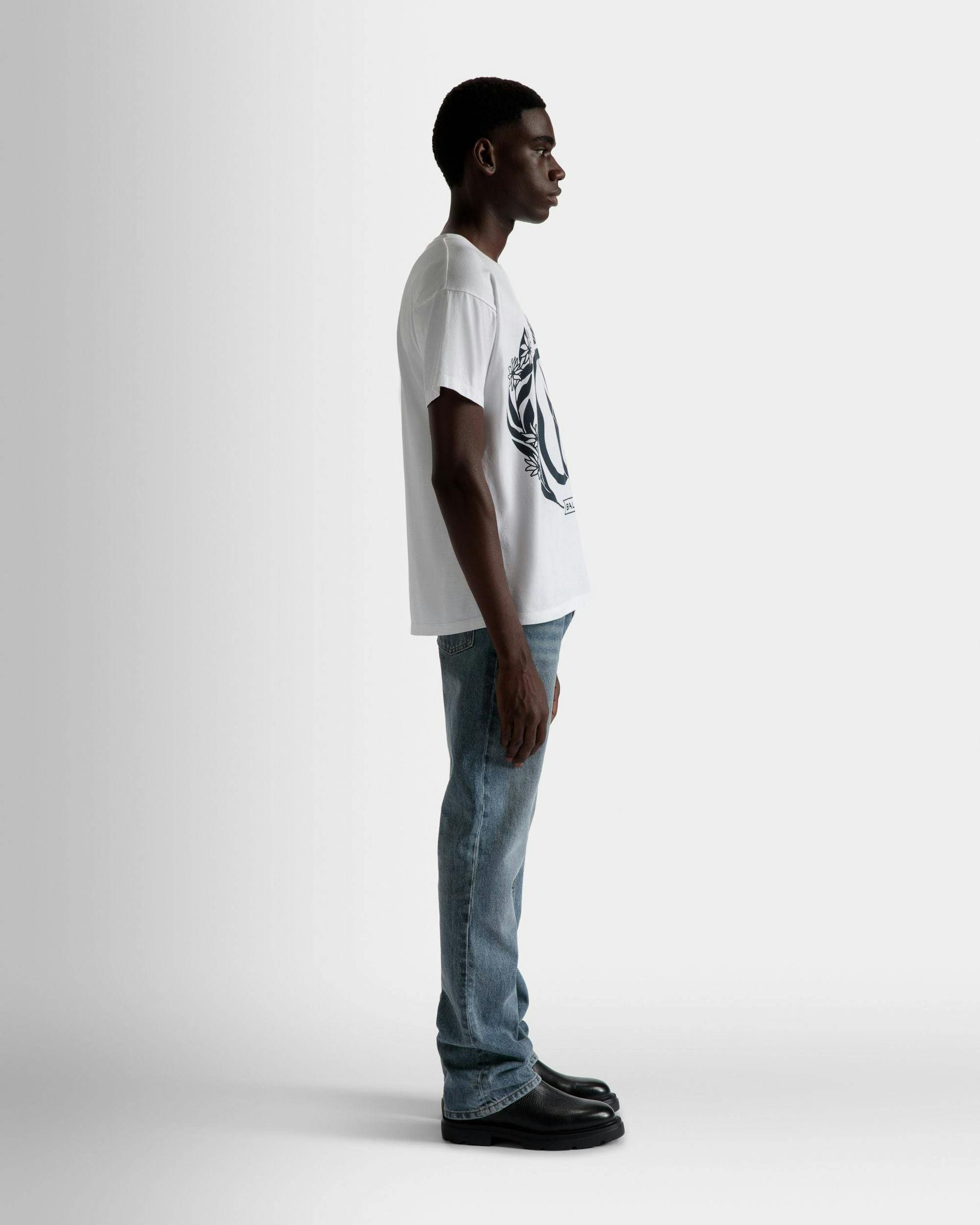 Men's Foiled T-Shirt In White Cotton | Bally | On Model 3/4 Front