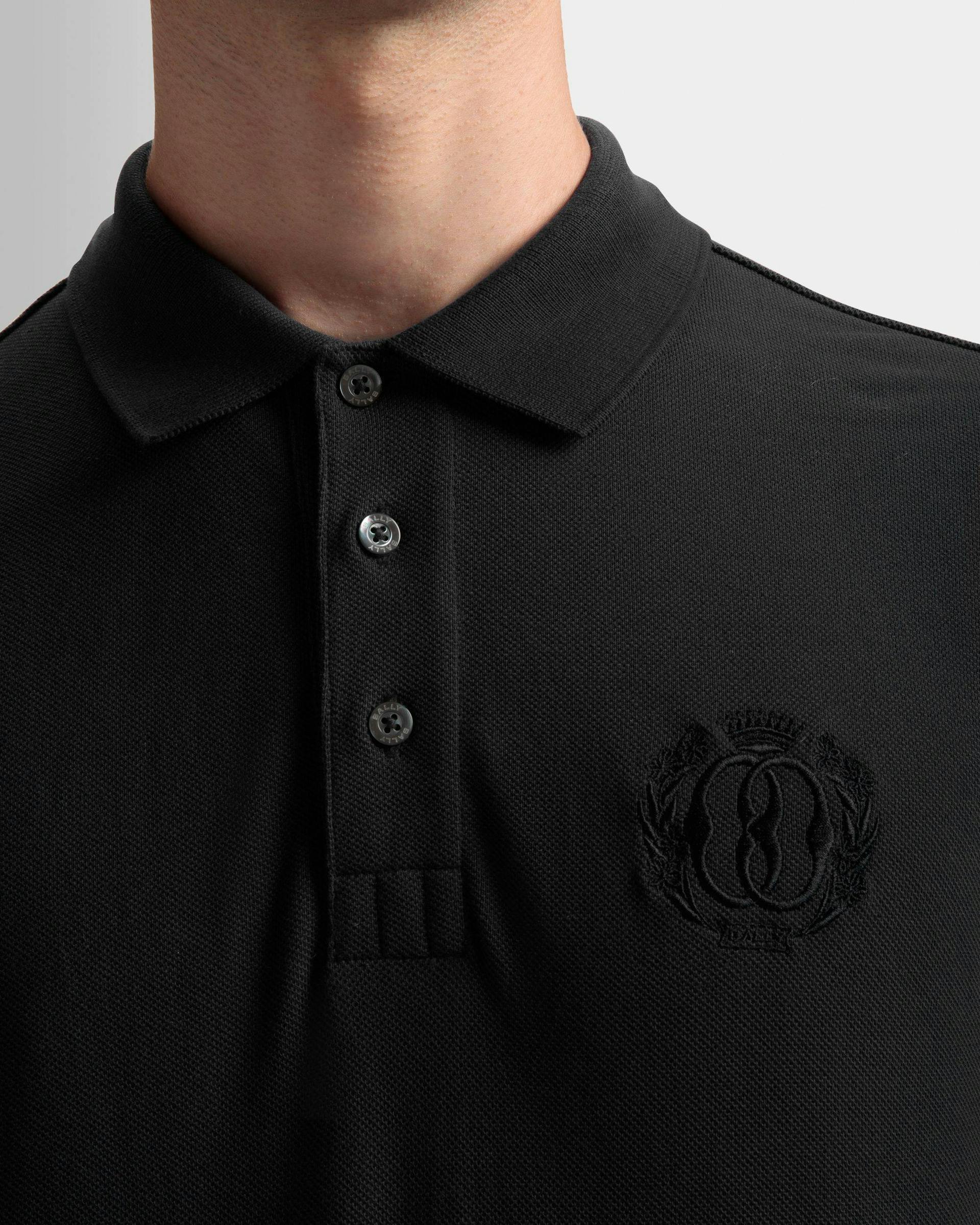 Emblem Polo In Black Cotton - Men's - Bally - 04