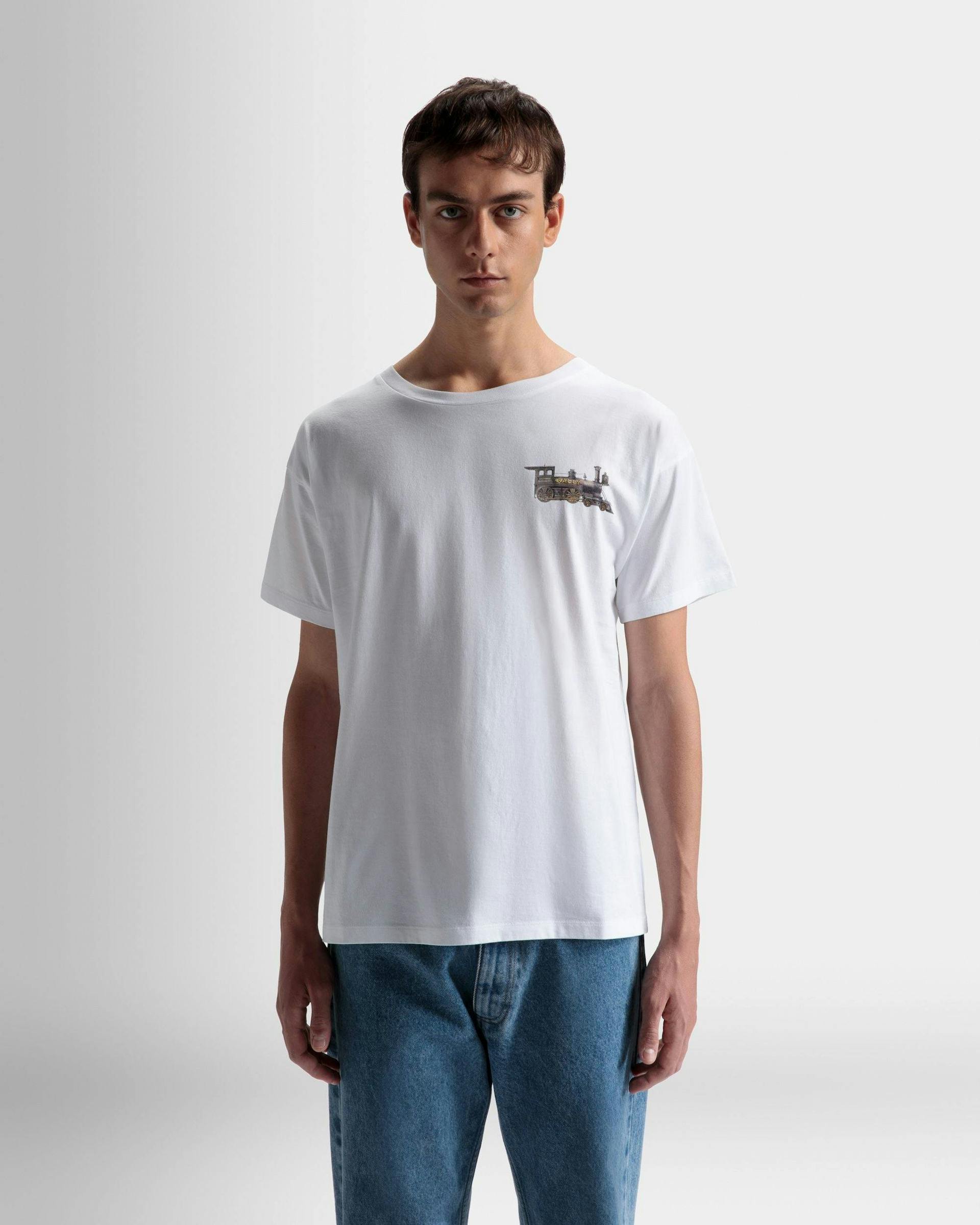 Train Motif T-Shirt In White Cotton - Men's - Bally - 03