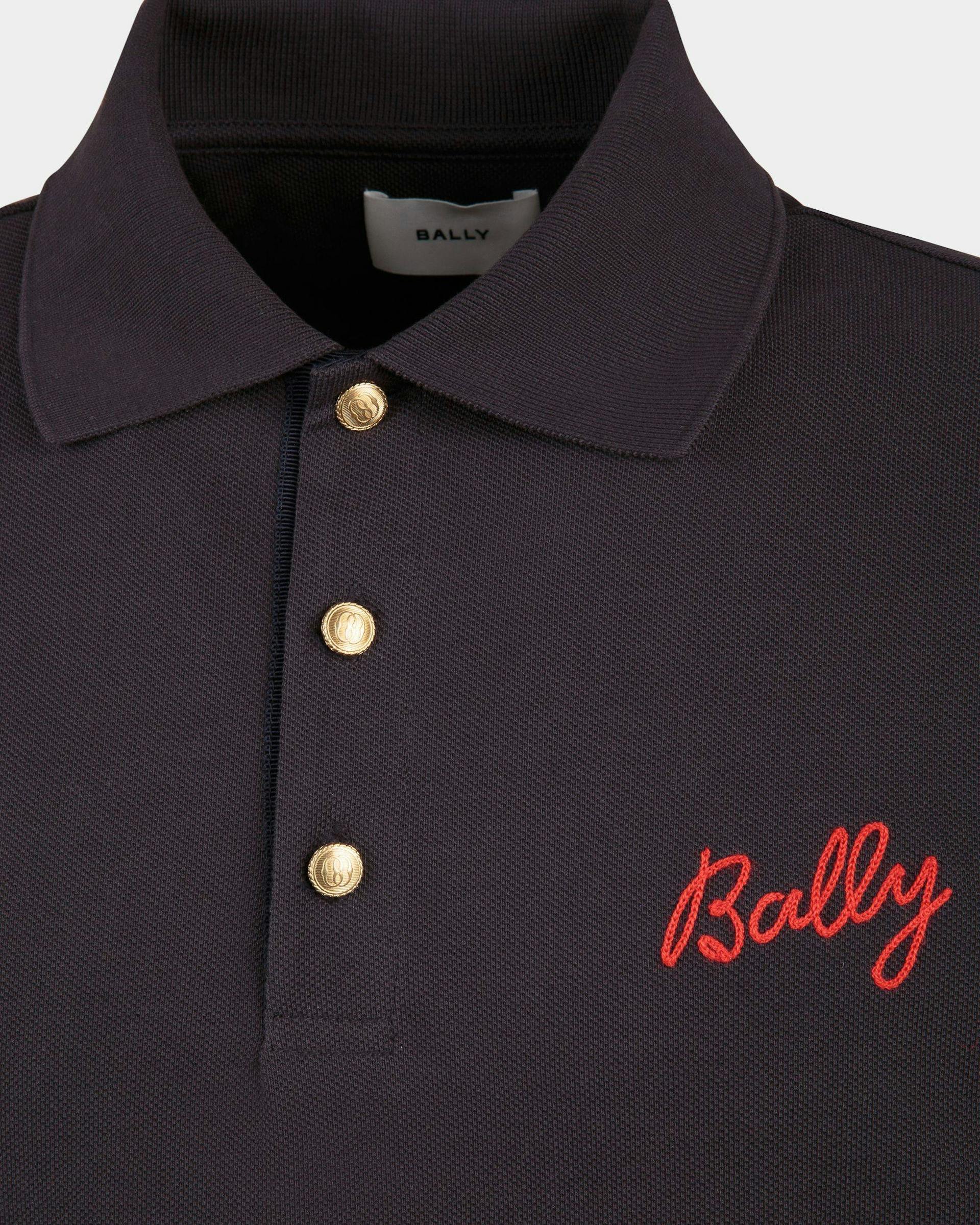 Men's Polo Shirt in Navy Blue Cotton | Bally | On Model Detail