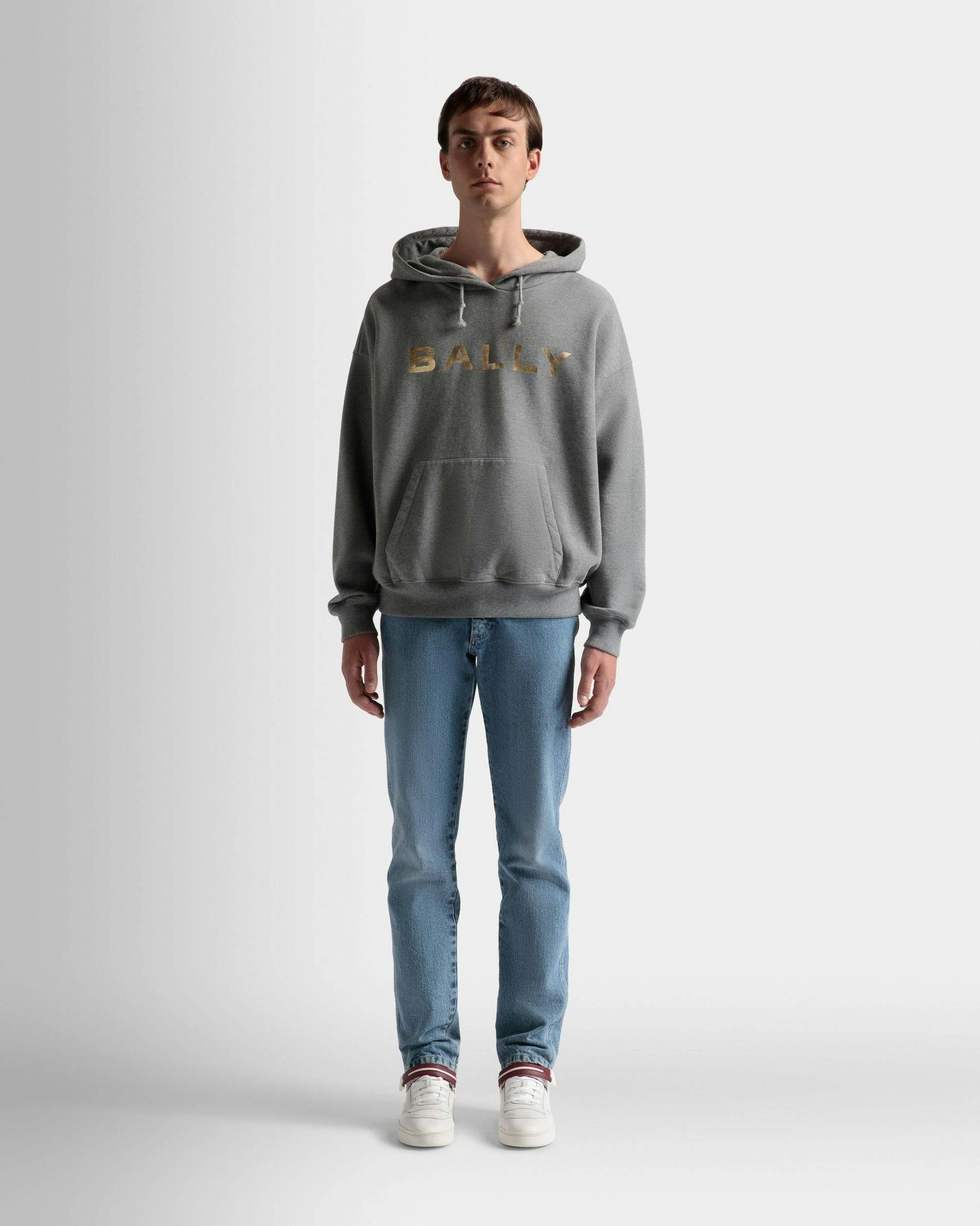Men's Logo Hooded Sweatshirt In Grey Melange Cotton | Bally | On Model Front