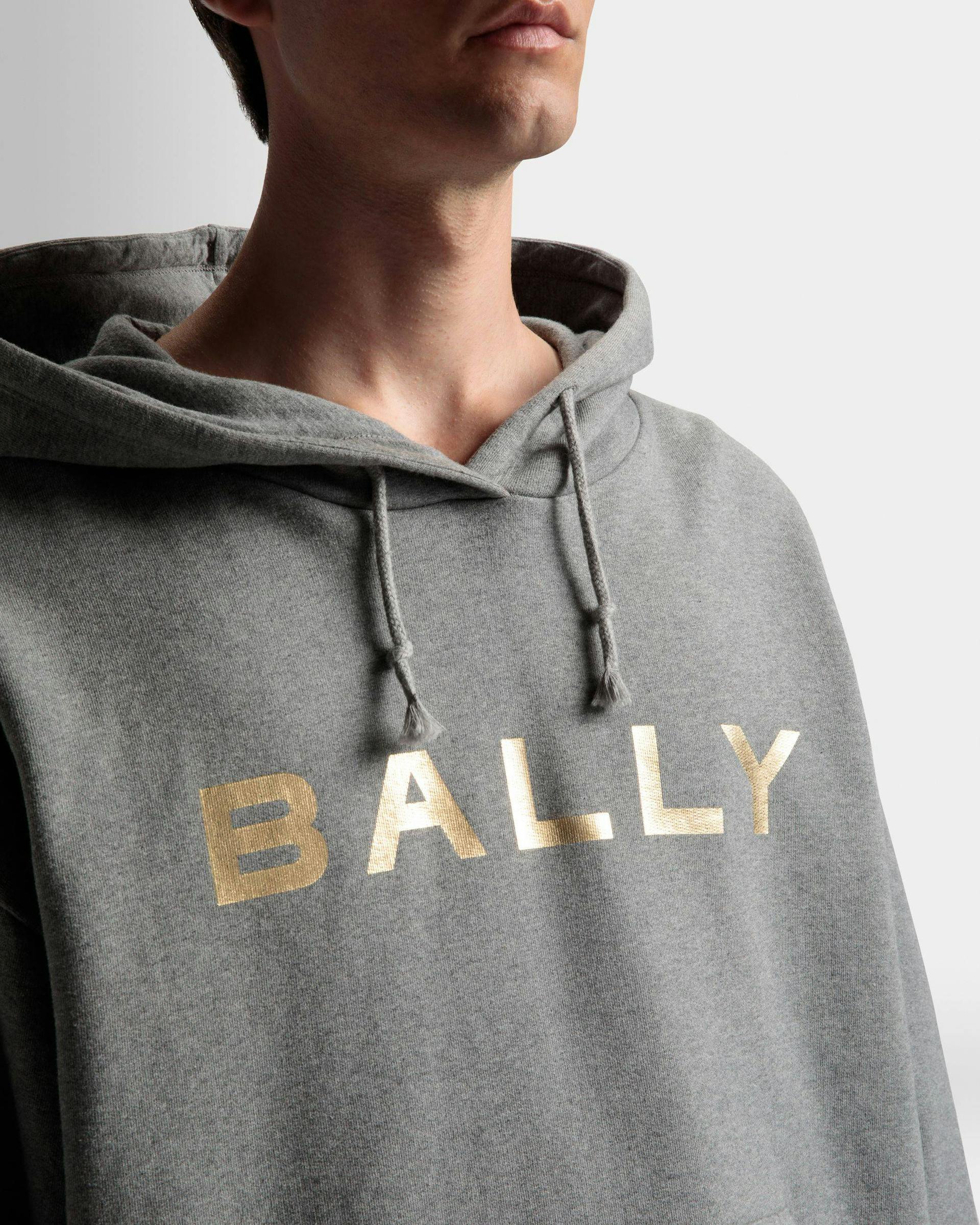 Men's Logo Hooded Sweatshirt In Grey Melange Cotton | Bally | On Model Detail