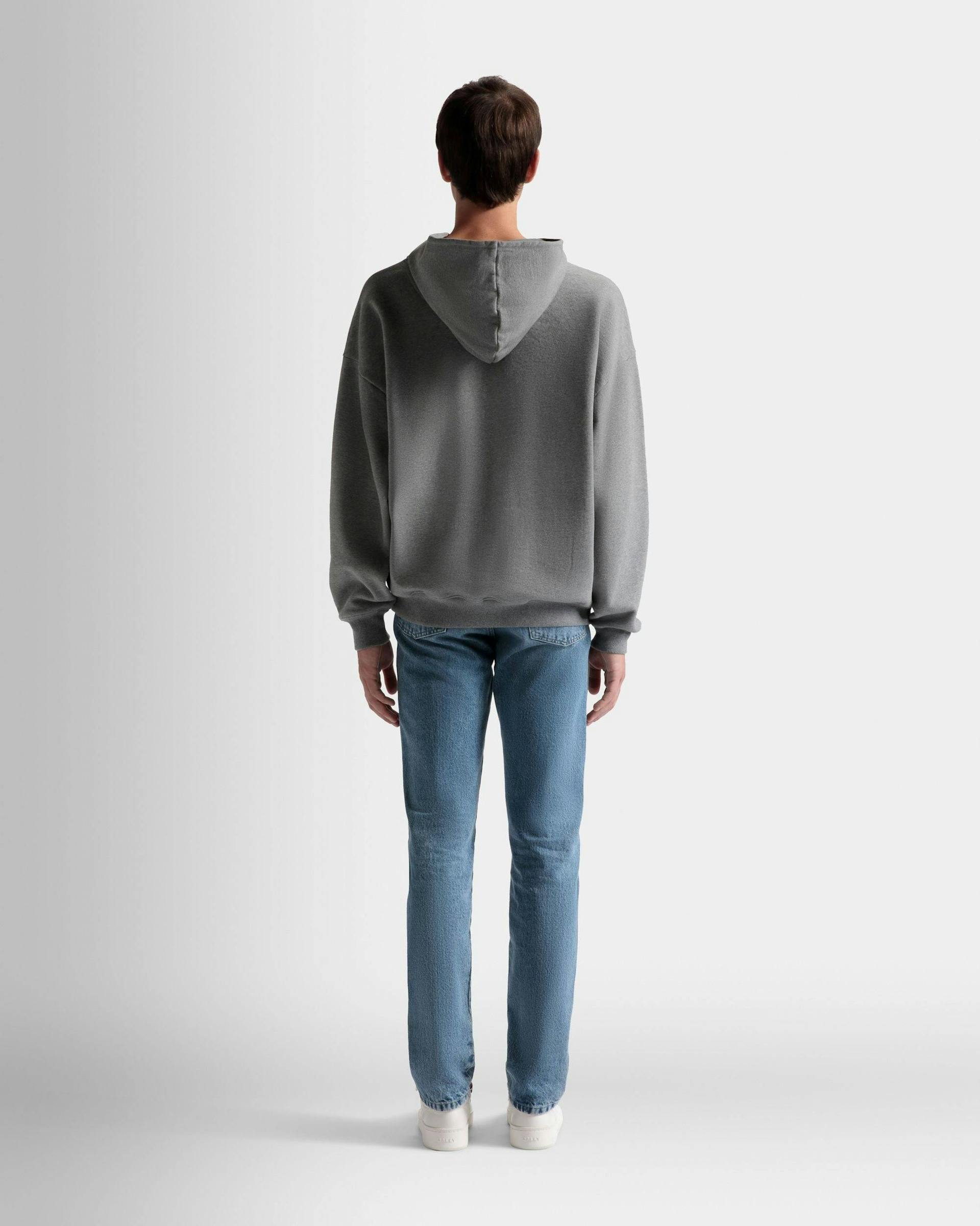 Men's Logo Hooded Sweatshirt In Grey Melange Cotton | Bally | On Model Back