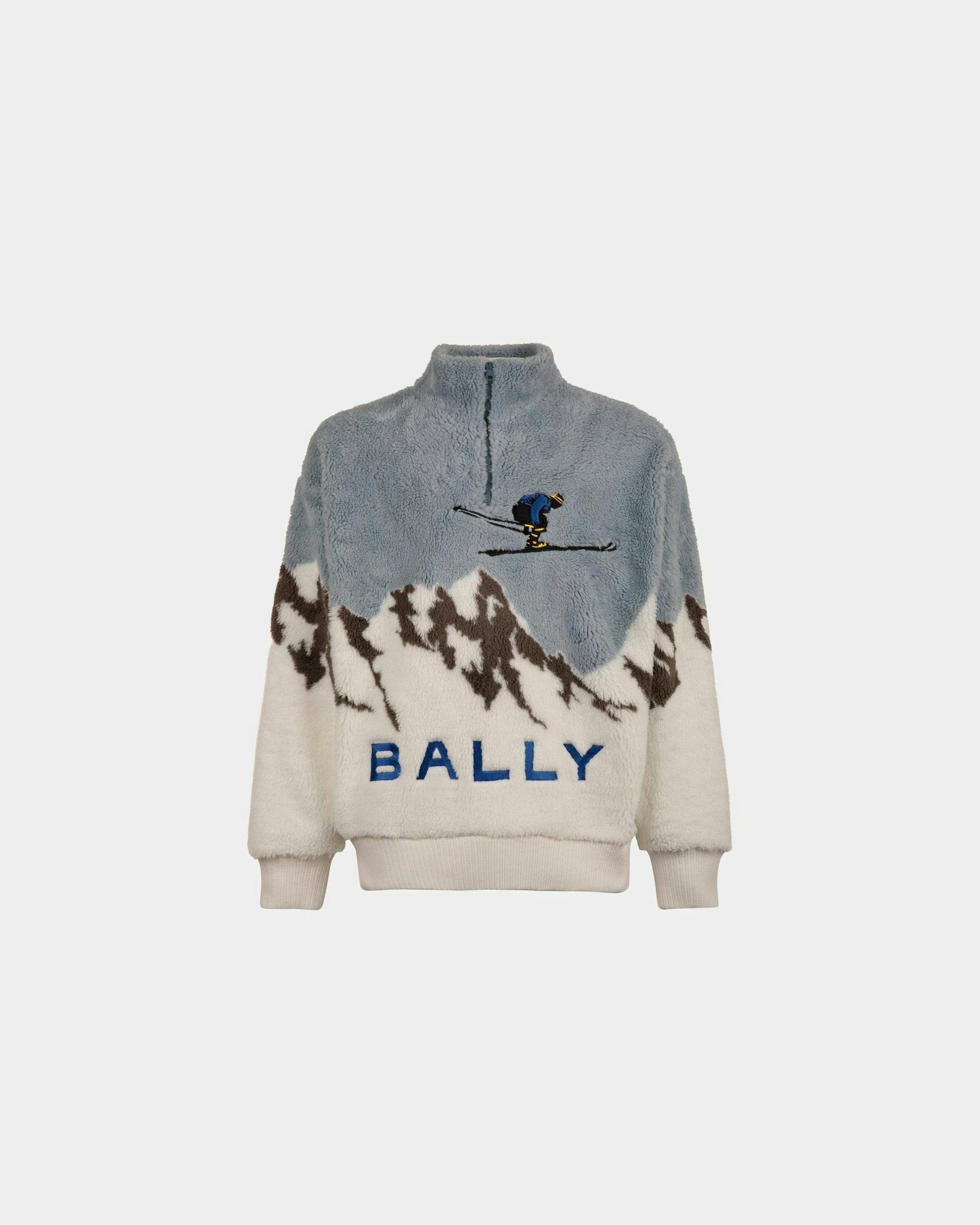 Men's Sweatshirt In Light Blue And White Sherpa Fleece | Bally | Still Life Front