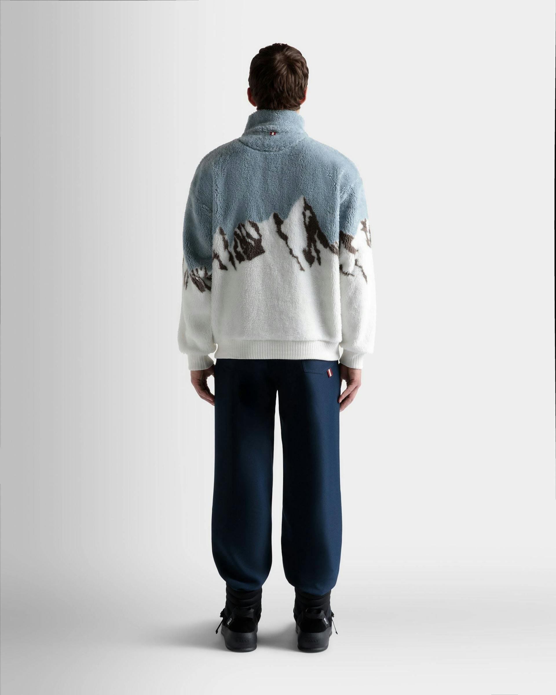 Men's Sweatshirt In Light Blue And White Sherpa Fleece | Bally | On Model Back