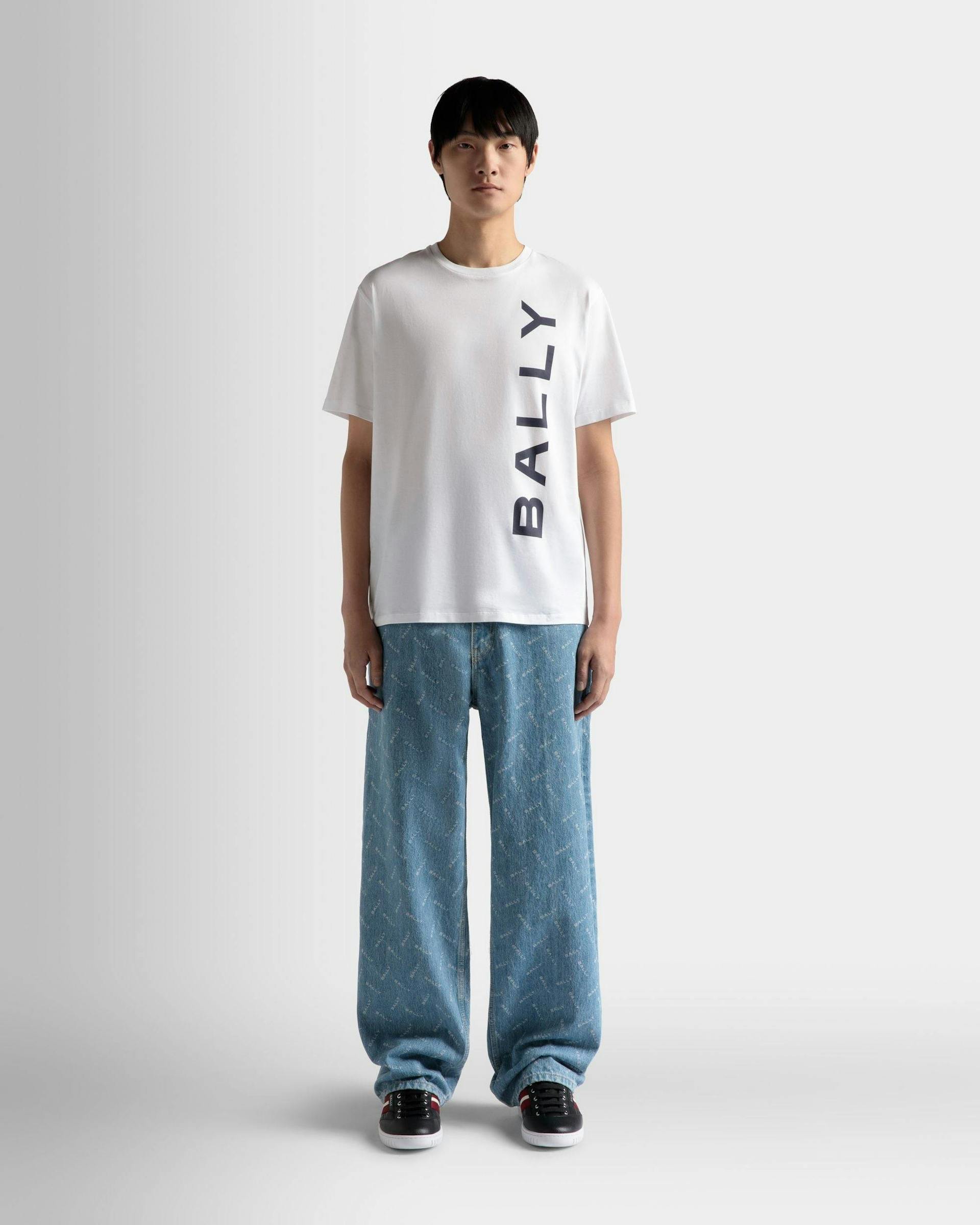 Men's T-Shirt In White Cotton | Bally | On Model Front