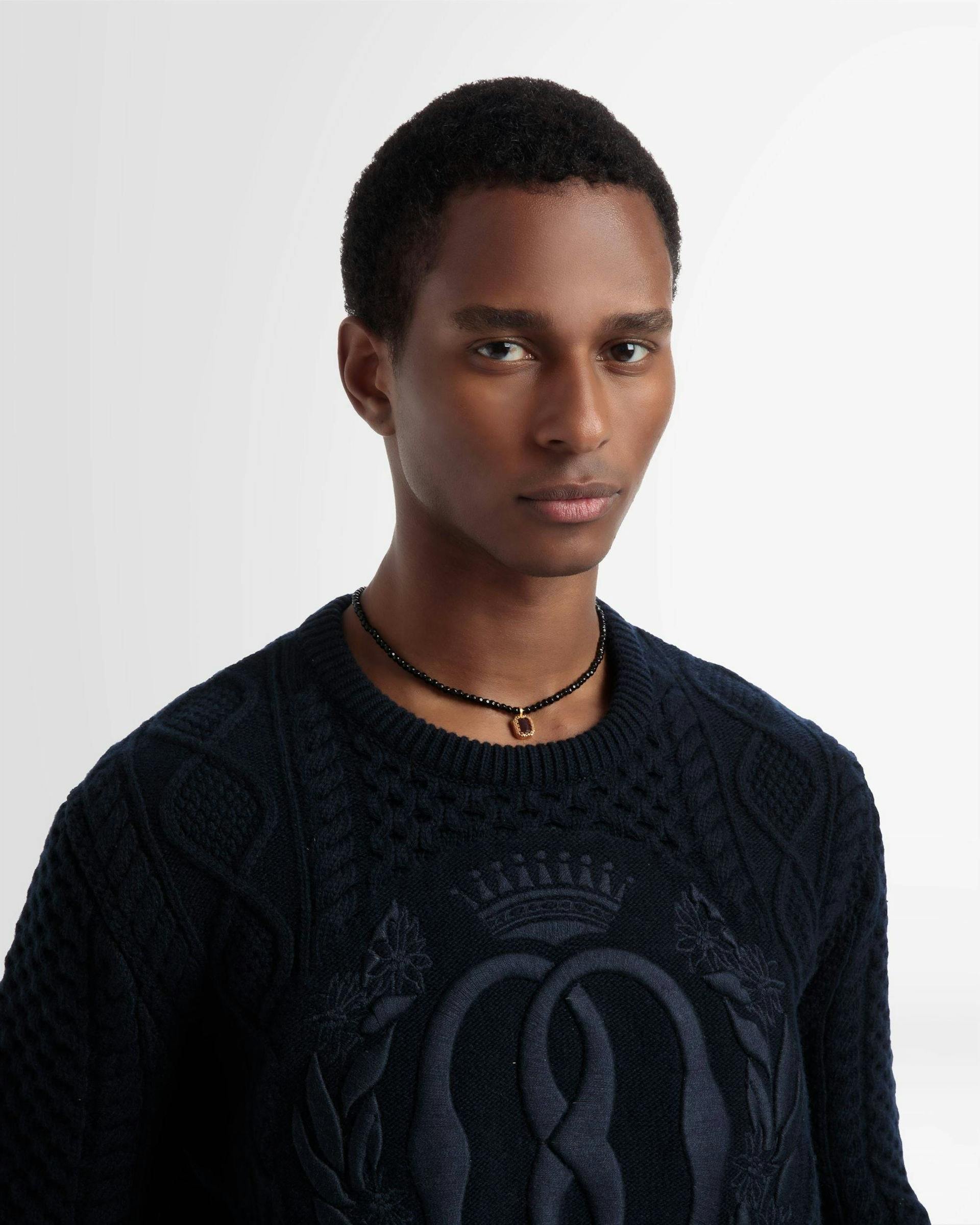 Knitted Crew Neck In Navy Wool - Men's - Bally - 04