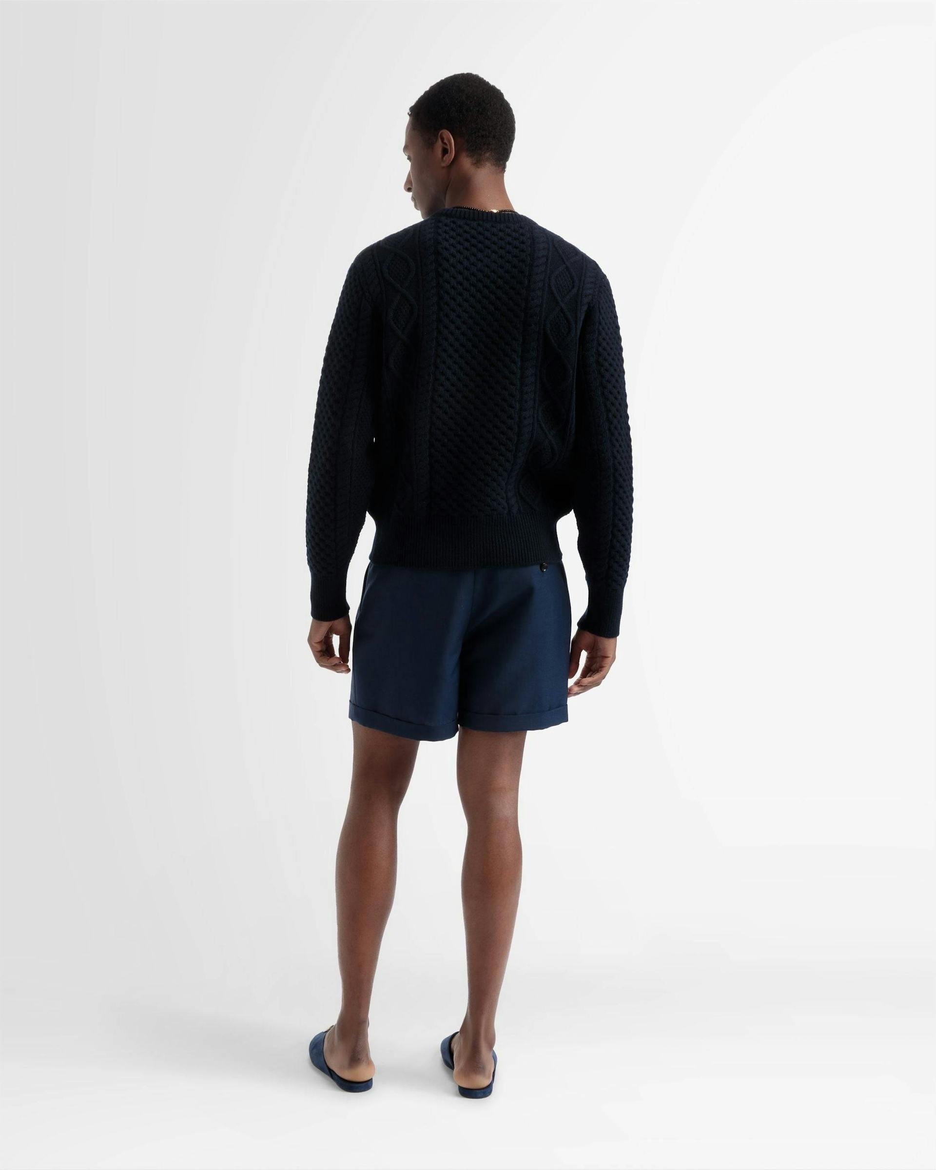 Knitted Crew Neck In Navy Wool - Men's - Bally - 06