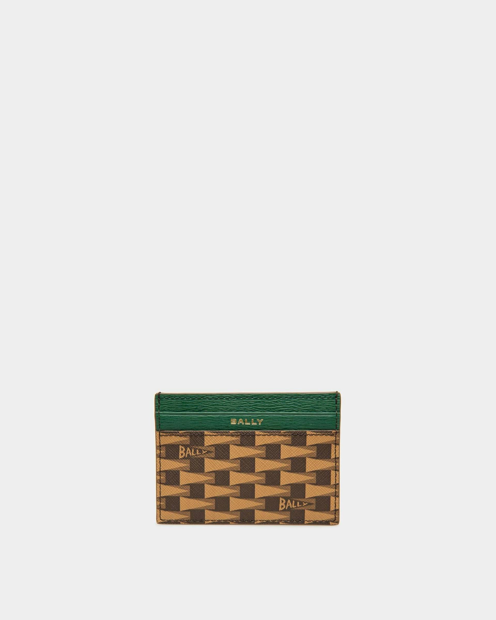 Pennant Business Card Holder In Desert And Kelly Green Leather And TPU - Men's - Bally - 01