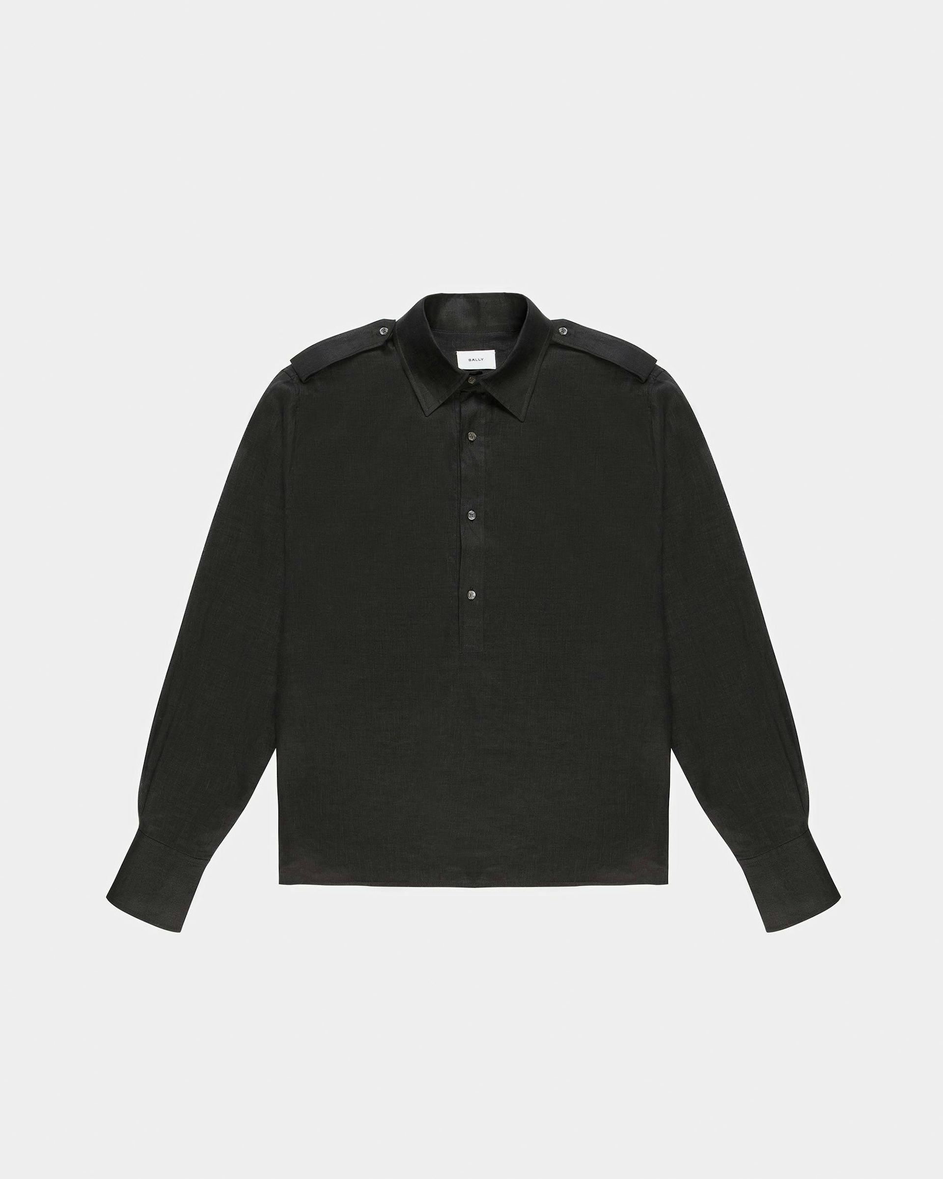 Half Button Shirt In Black Linen - Men's - Bally - 06