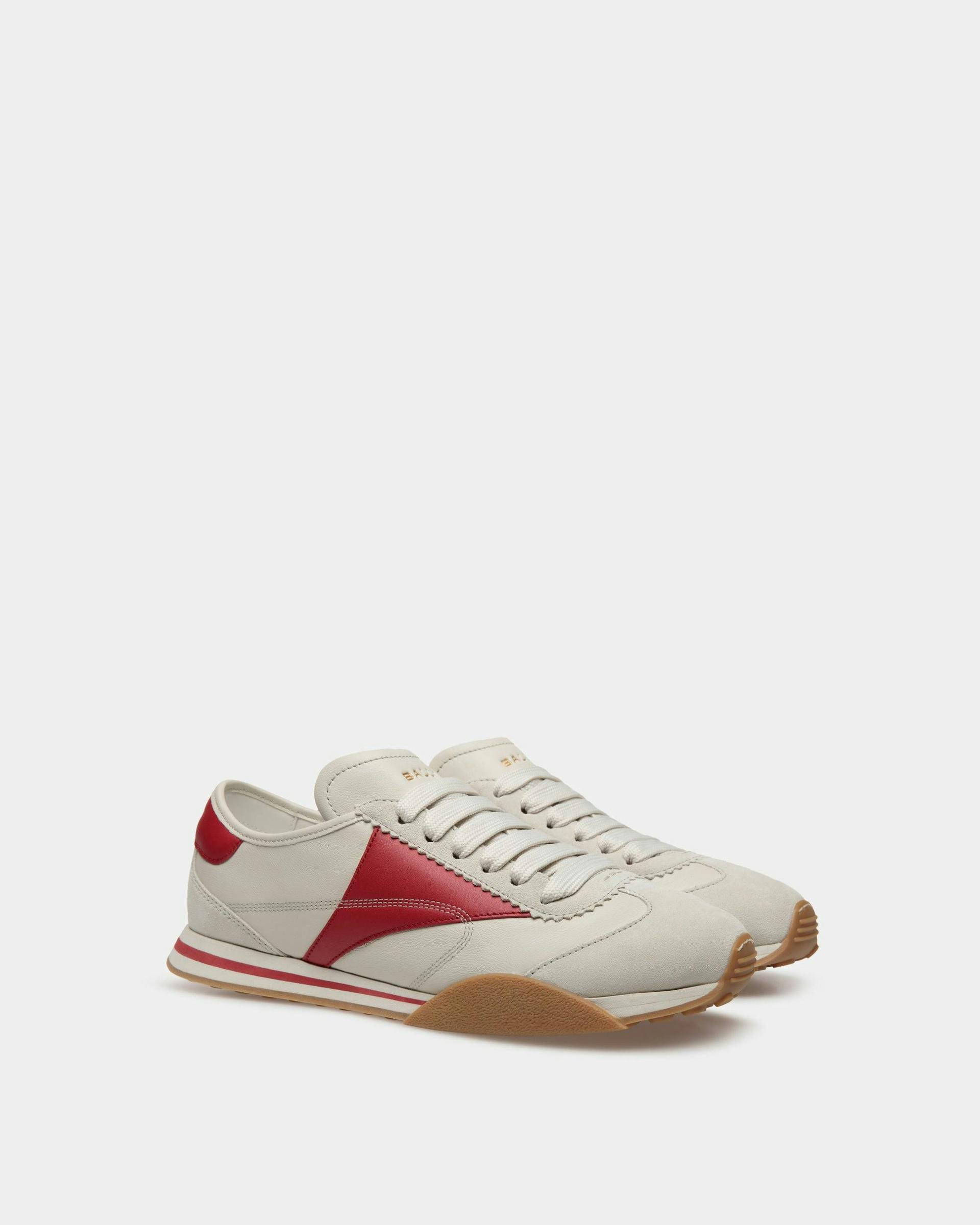Men's Sussex Sneakers In Dusty White And Deep Ruby Leather | Bally | Still Life 3/4 Front