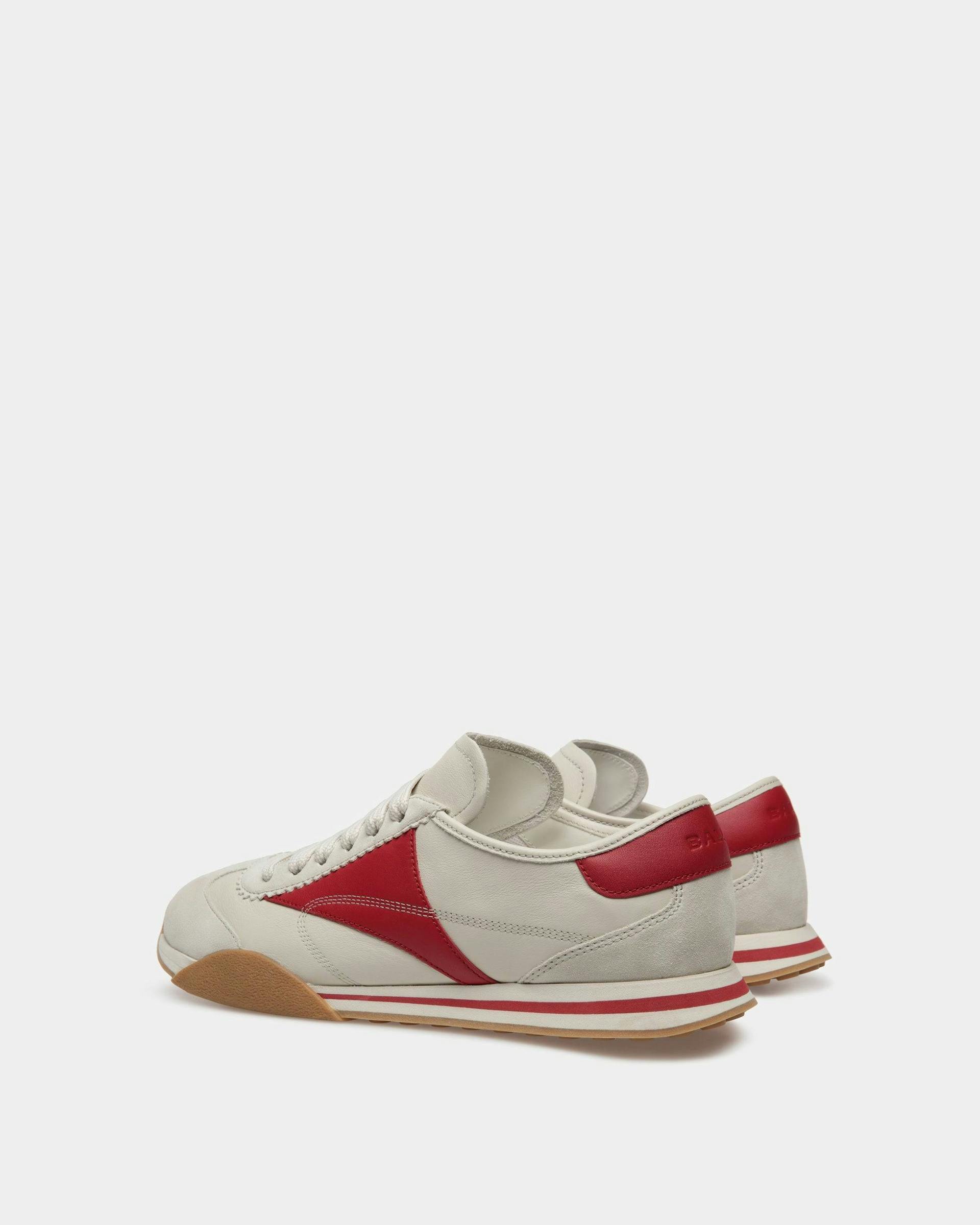 Men's Sussex Sneakers In Dusty White And Deep Ruby Leather | Bally | Still Life 3/4 Back