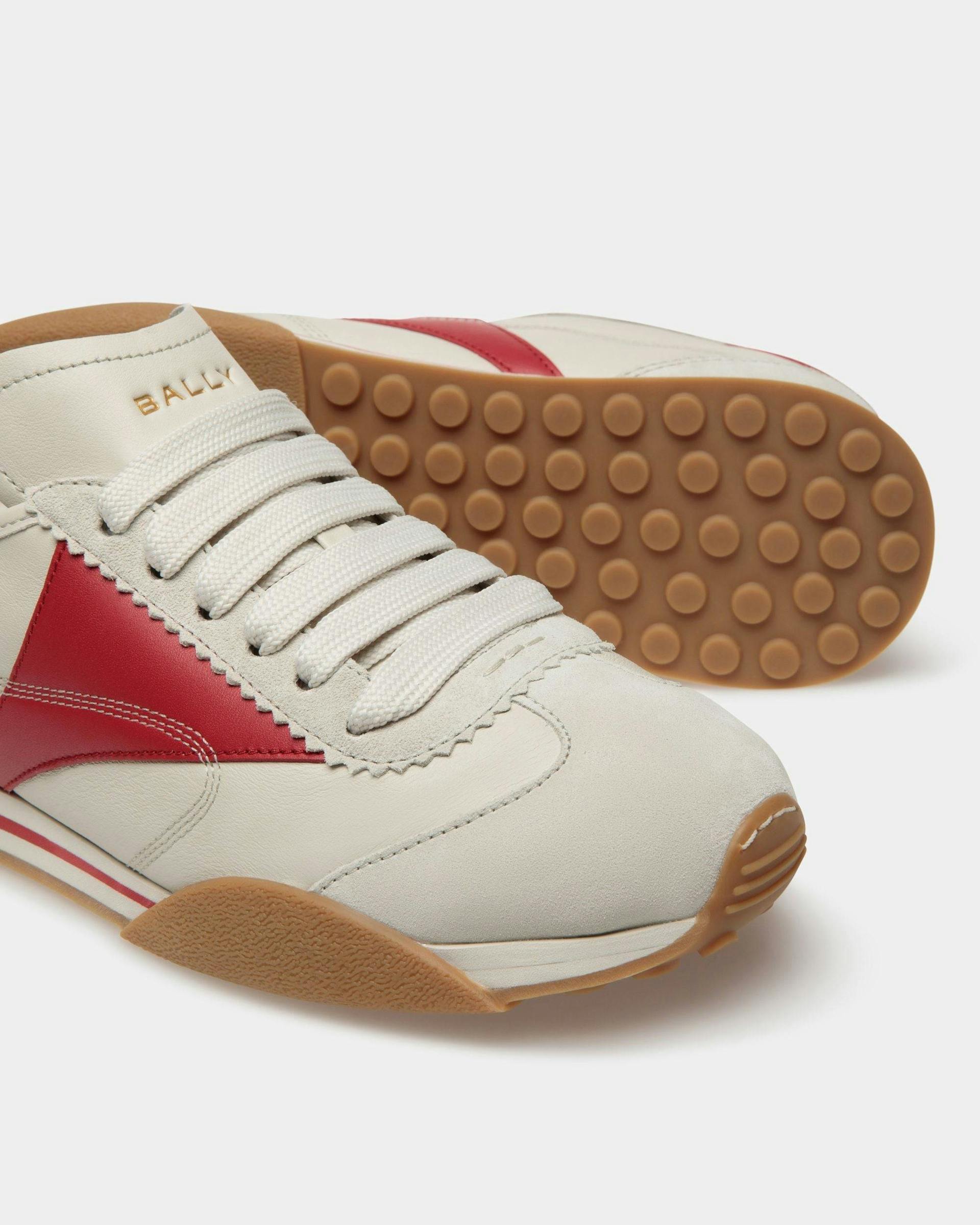 Men's Sussex Sneakers In Dusty White And Deep Ruby Leather | Bally | Still Life Below