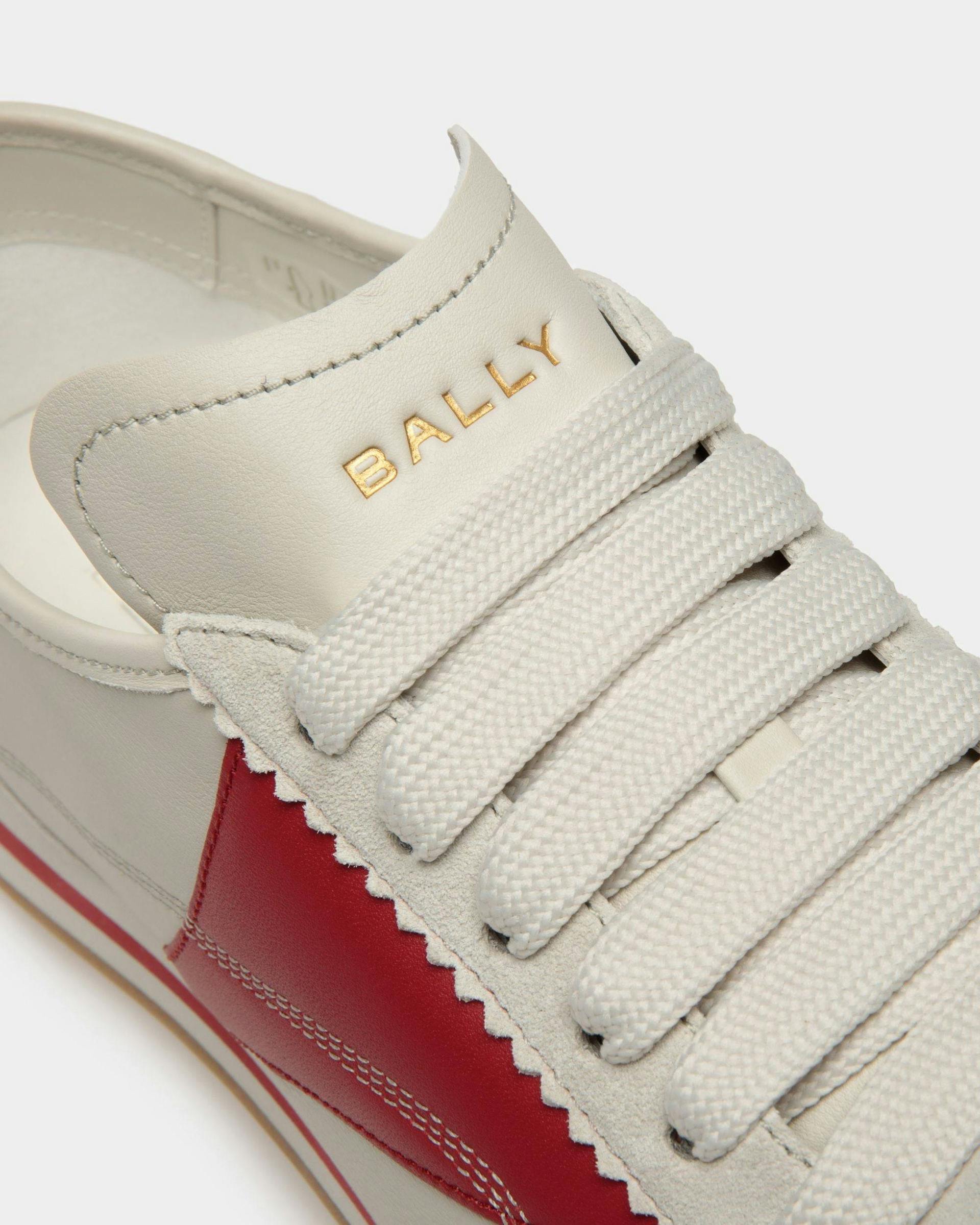 Sussex Sneakers In Dusty White And Deep Ruby Leather - Men's - Bally - 05
