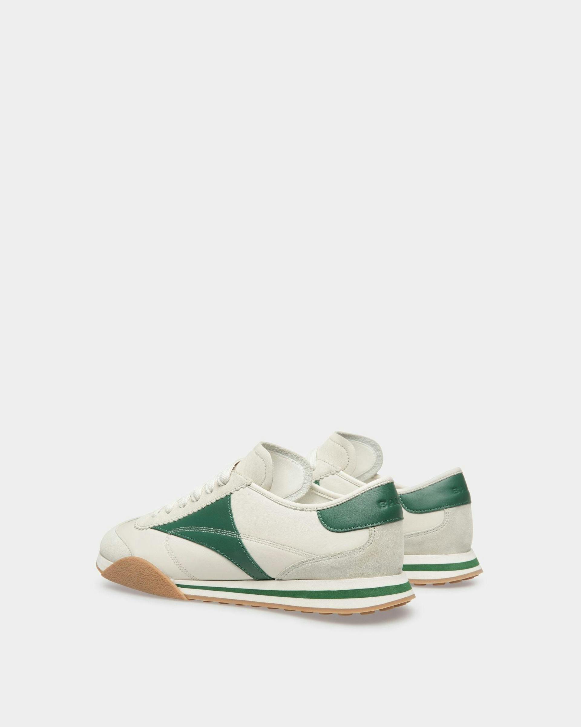 Men's Sussex Sneakers In Dusty White And Kelly Green Leather | Bally | Still Life 3/4 Back
