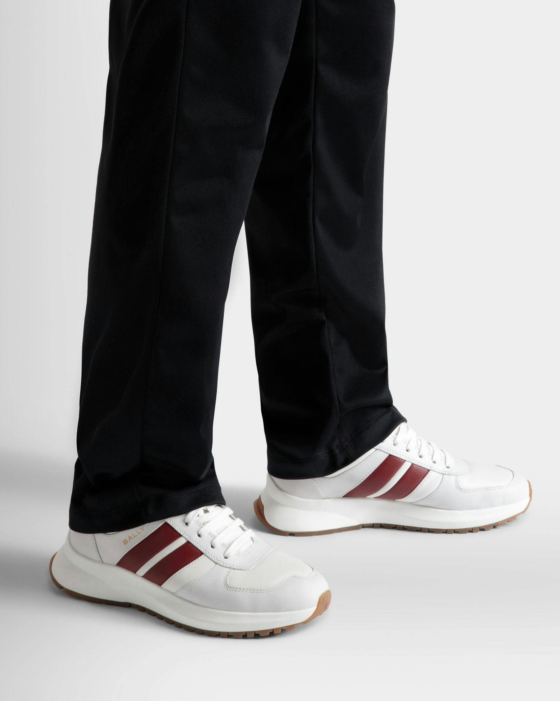 Men's Outline Sneaker In White Leather | Bally | On Model Close Up