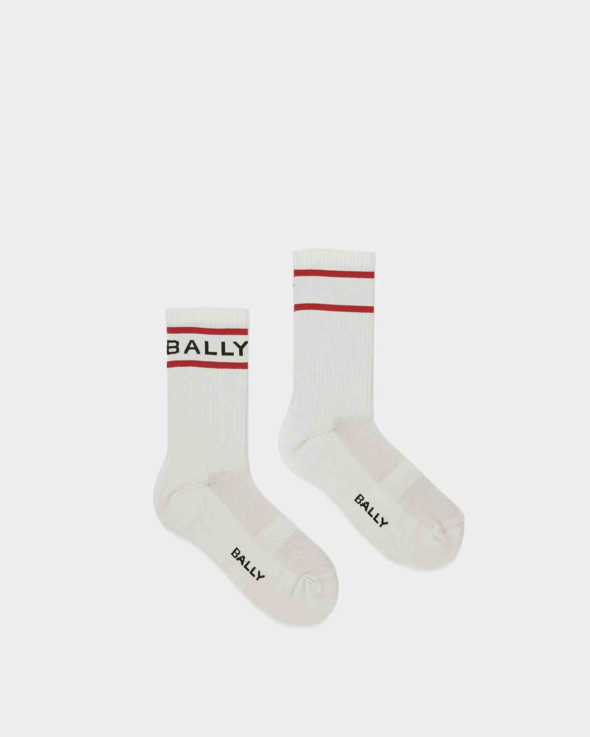 Bally Stripe Socks In White And Deep Ruby - Men's - Bally