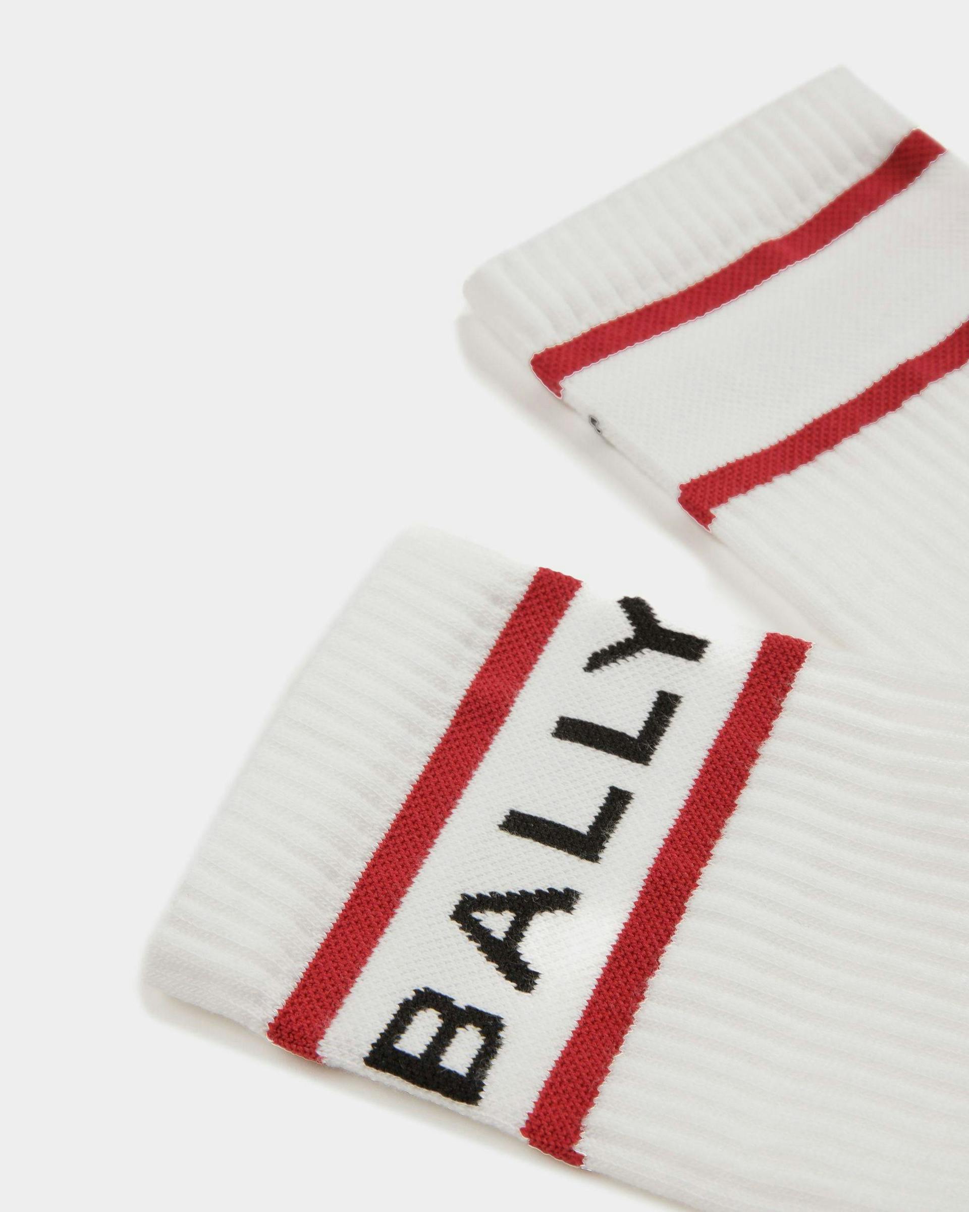 Bally Stripe Socks In White And Deep Ruby - Men's - Bally - 02