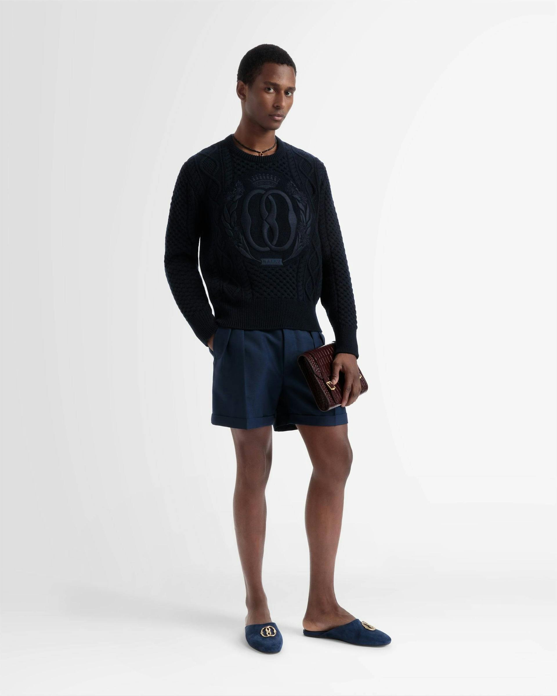 Bermuda Shorts In Navy Wool - Men's - Bally - 02