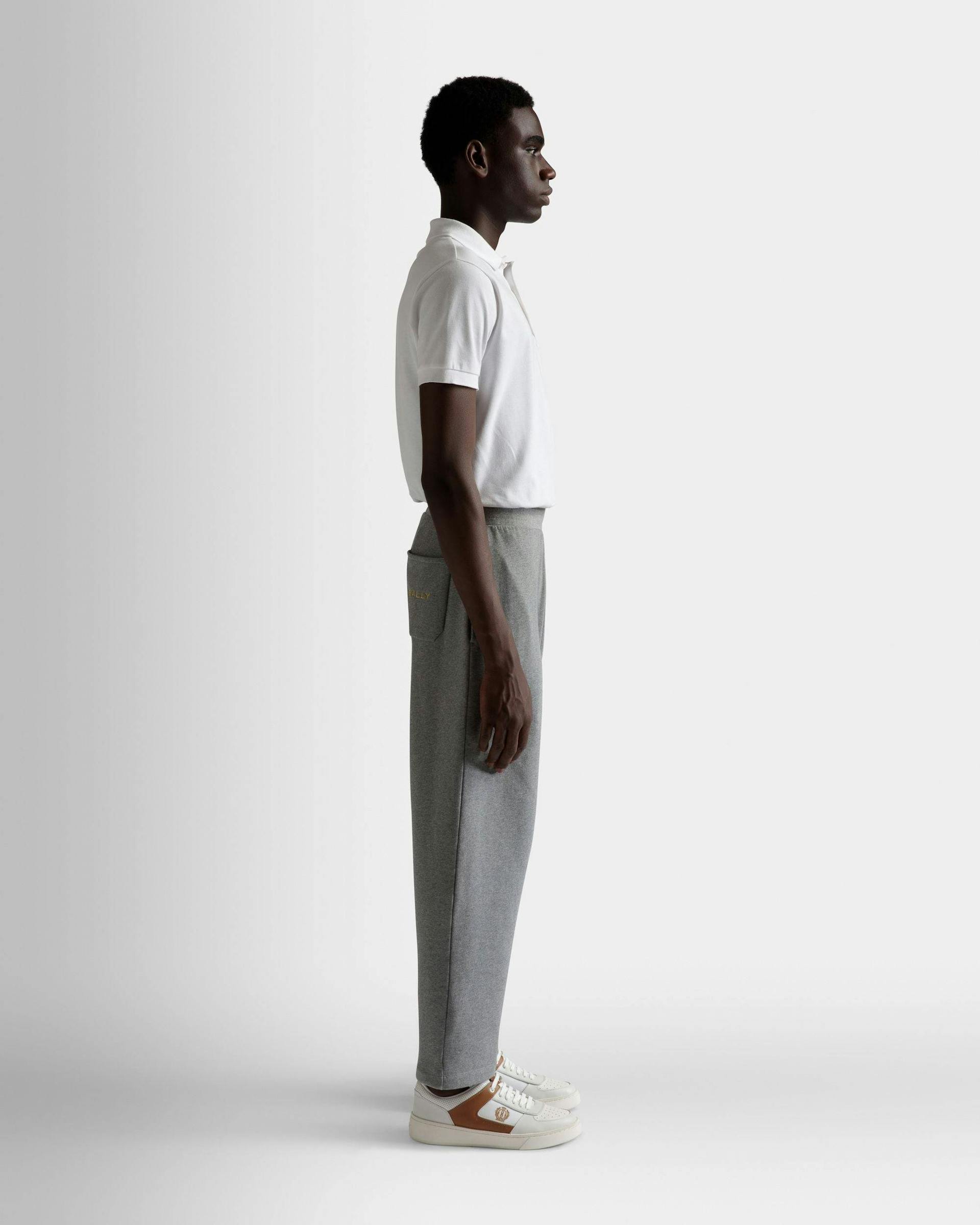 Men's Drawstring Sweatpants In Gray Melange Cotton | Bally | On Model 3/4 Front