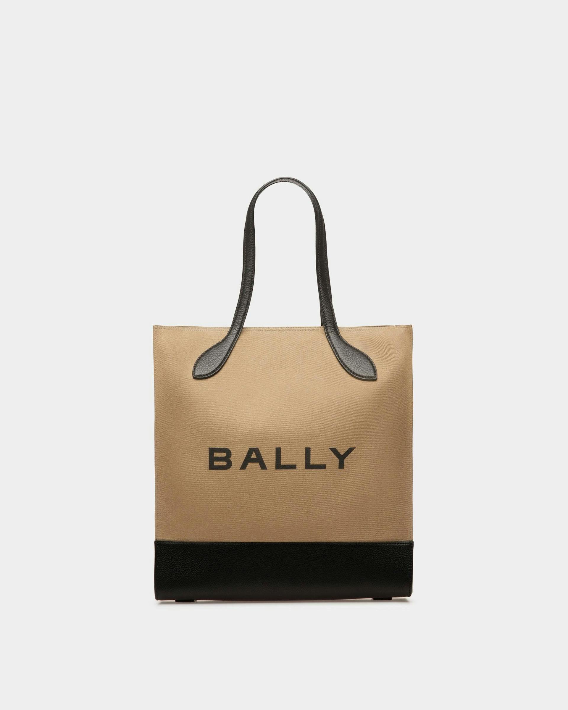 Bar Tote Bag In Sand And Black Fabric - Women's - Bally - 01