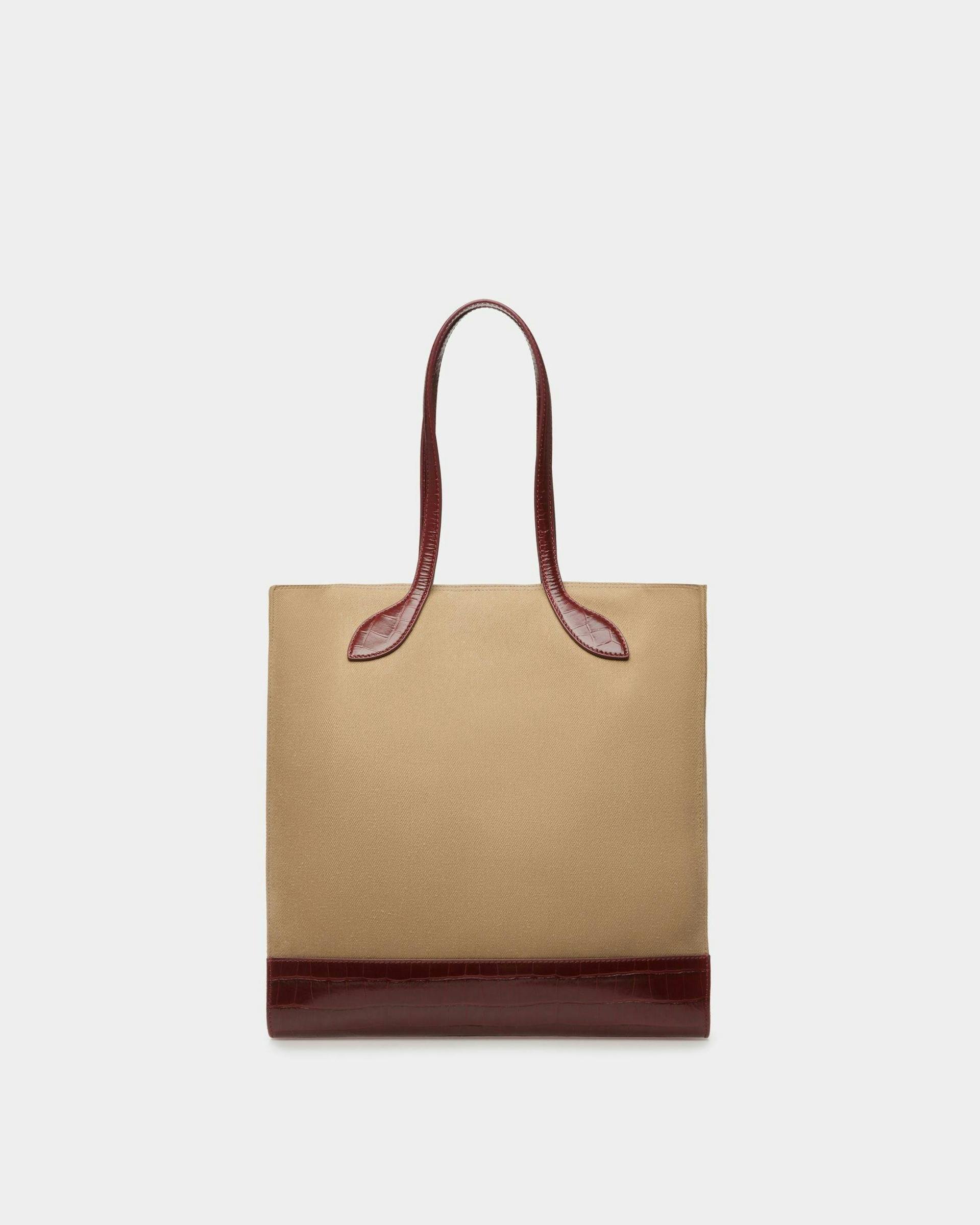 Bar Tote Bag In Sand And Burgundy Fabric - Women's - Bally - 02