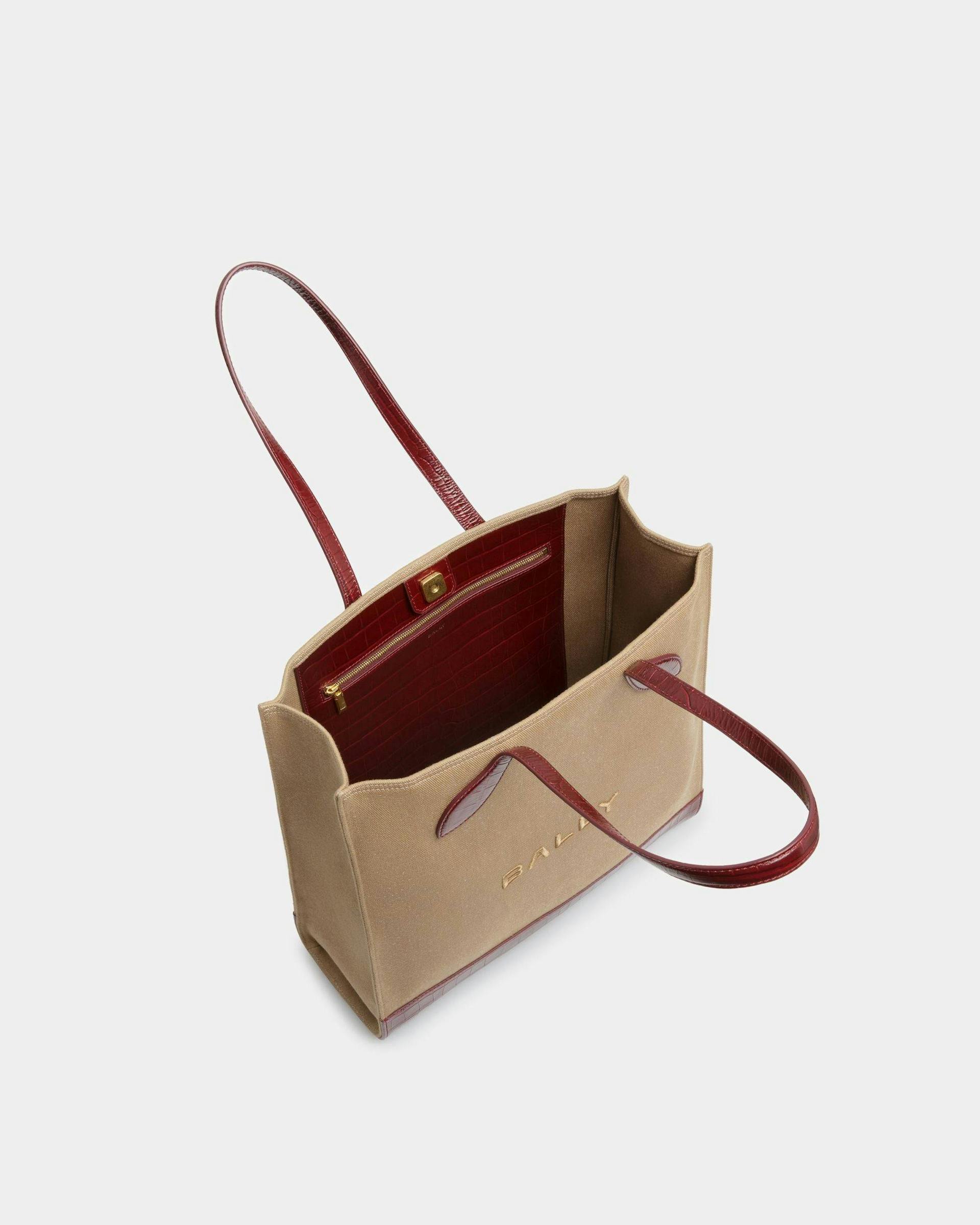 Bar Tote Bag In Sand And Burgundy Fabric - Women's - Bally - 04